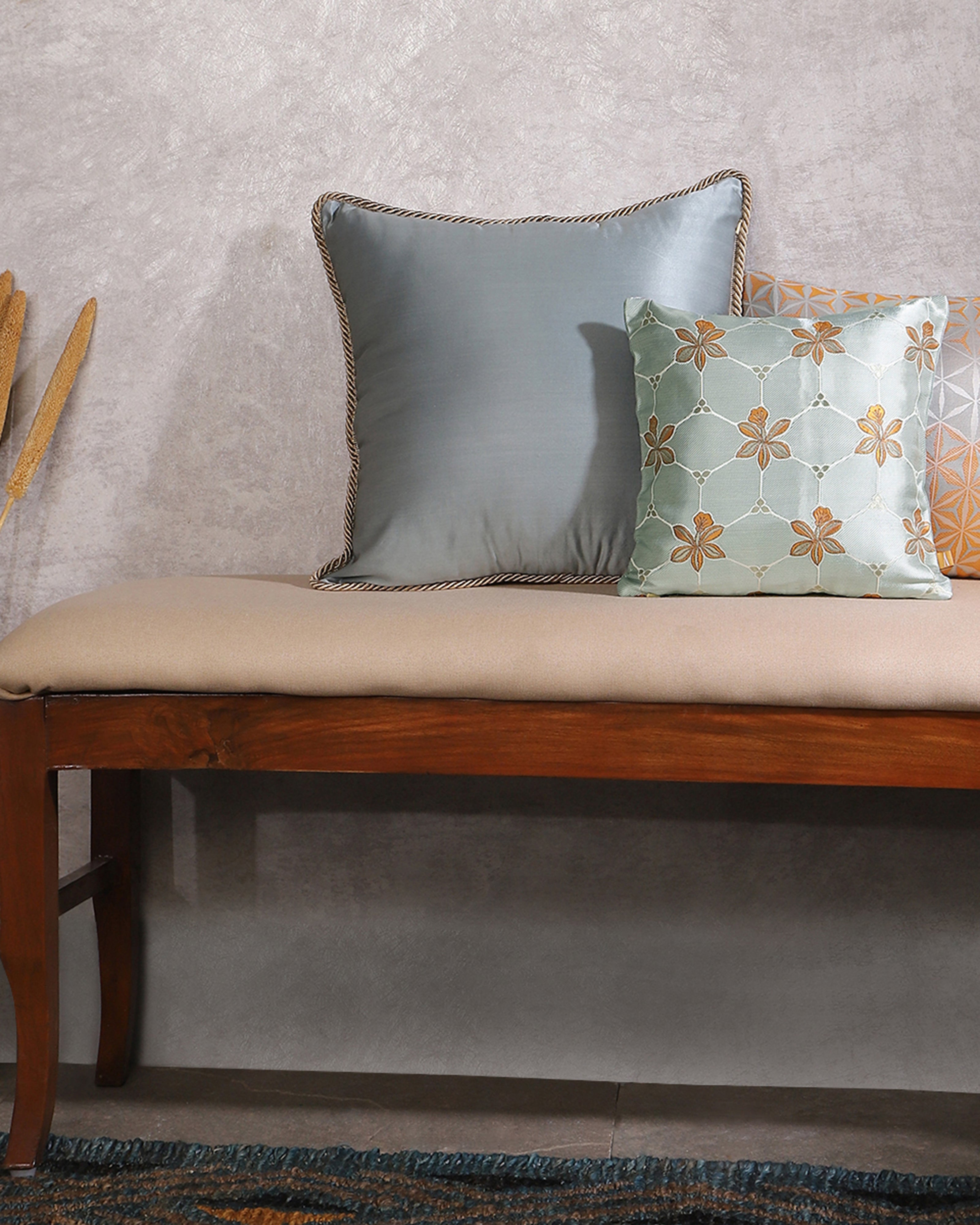 Floral Basket Banarasi Satin Brocade Silk Cushion Cover