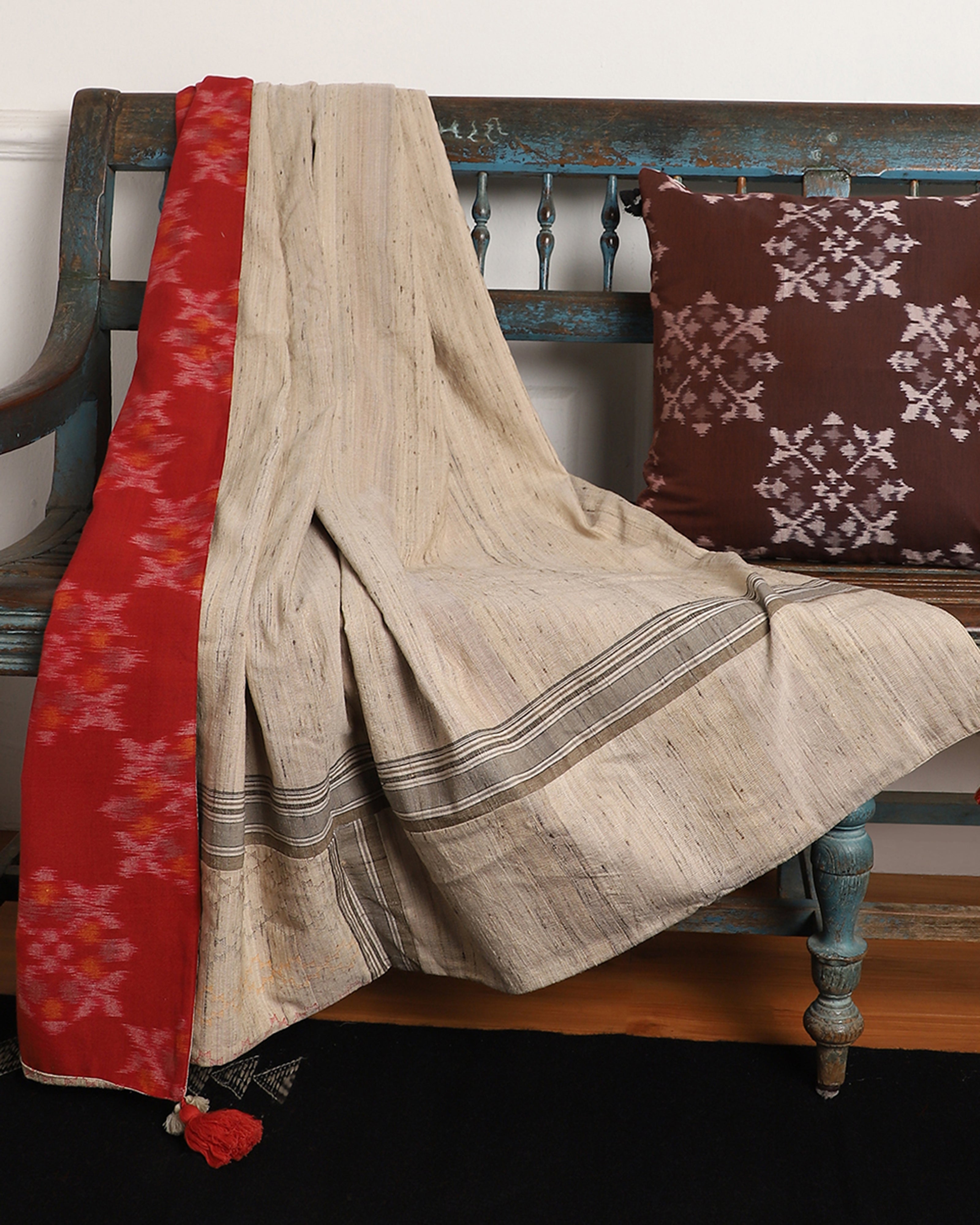 Sagara Pochampally Weft Ikat Cotton Silk Cushion Cover