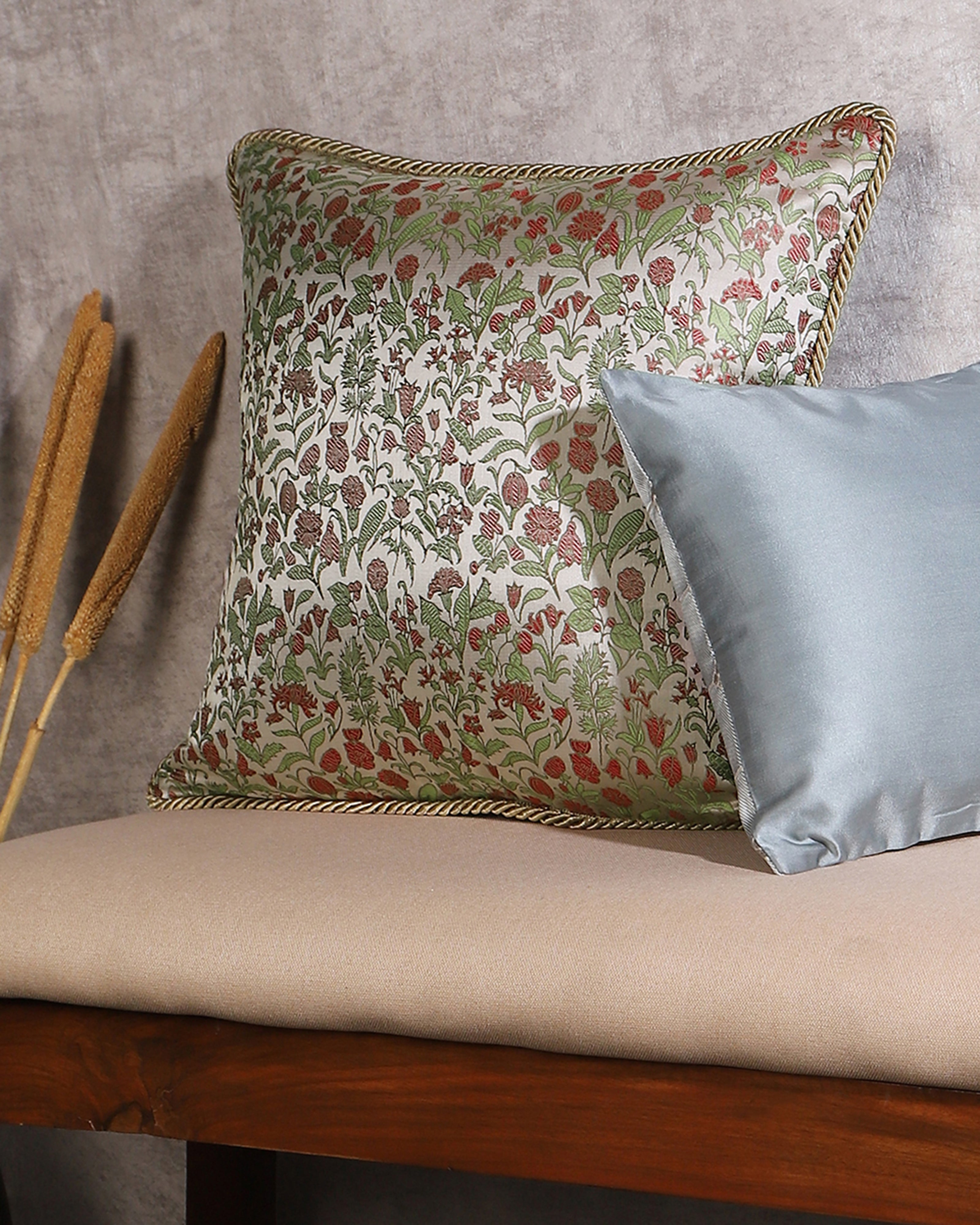 Garden Banarasi Tanchoi Silk Cushion Cover