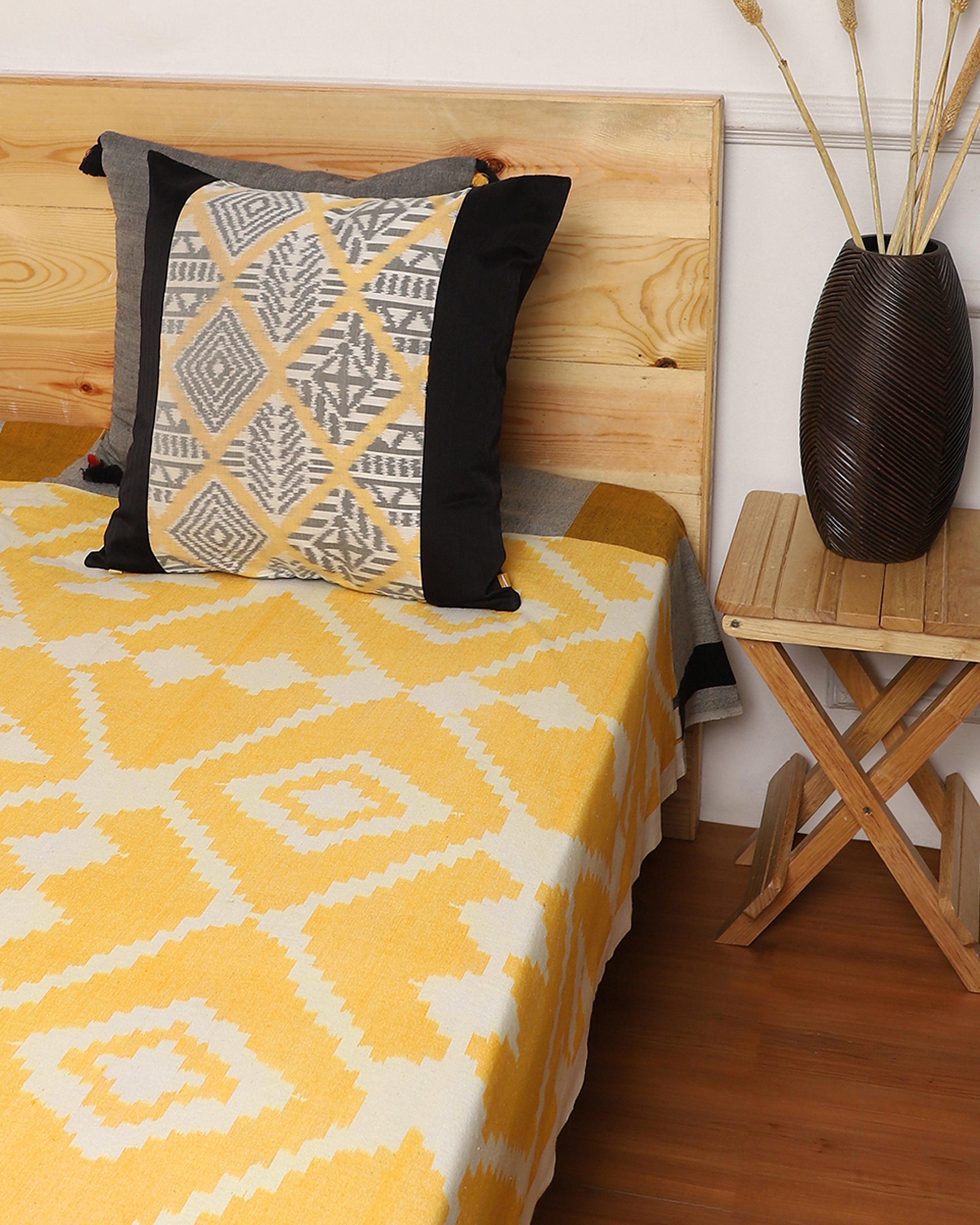 Aza Pochampally Weft Ikat Cotton Silk Cushion Cover