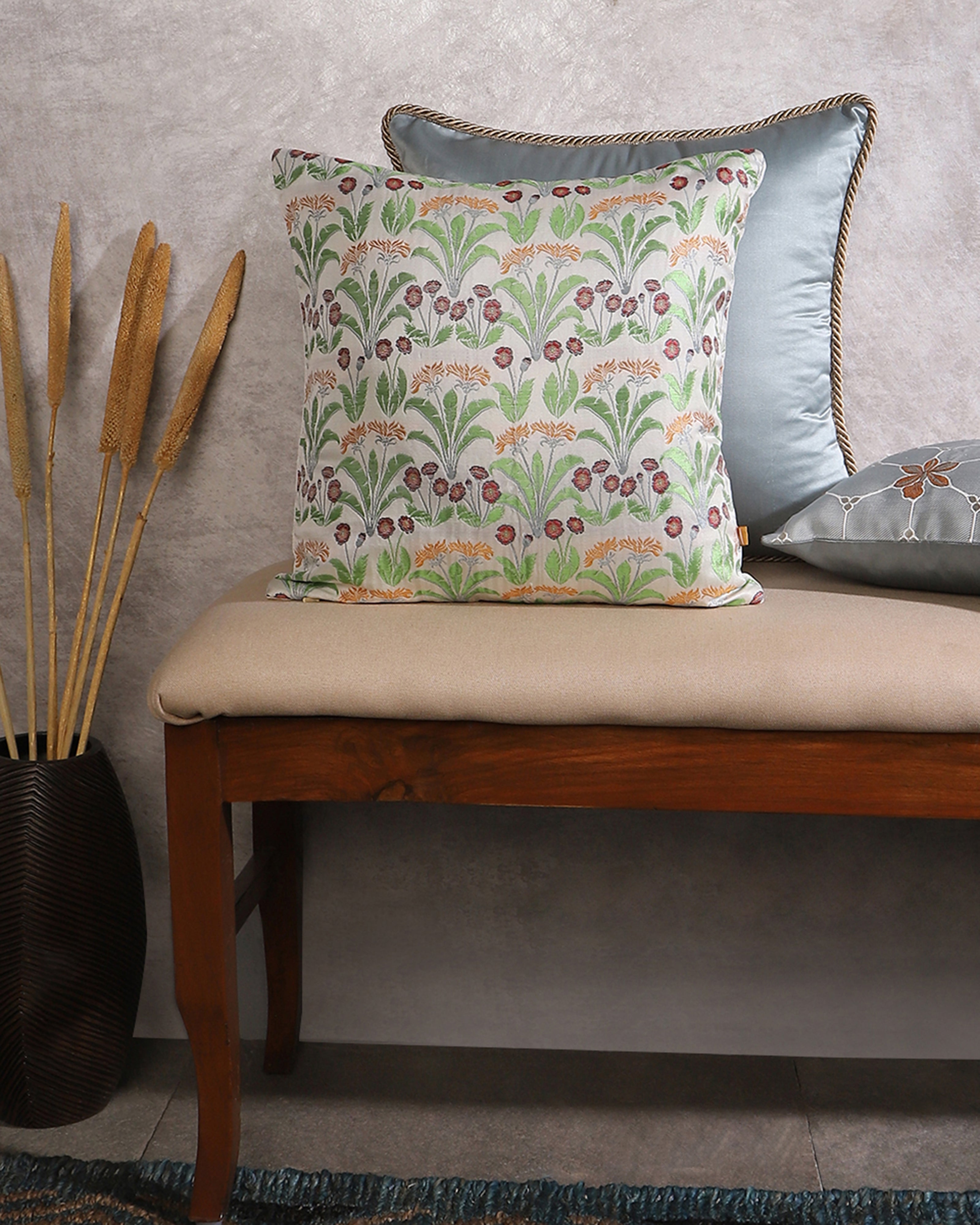 Genda Phool Banarasi Satin Brocade Silk Cushion Cover