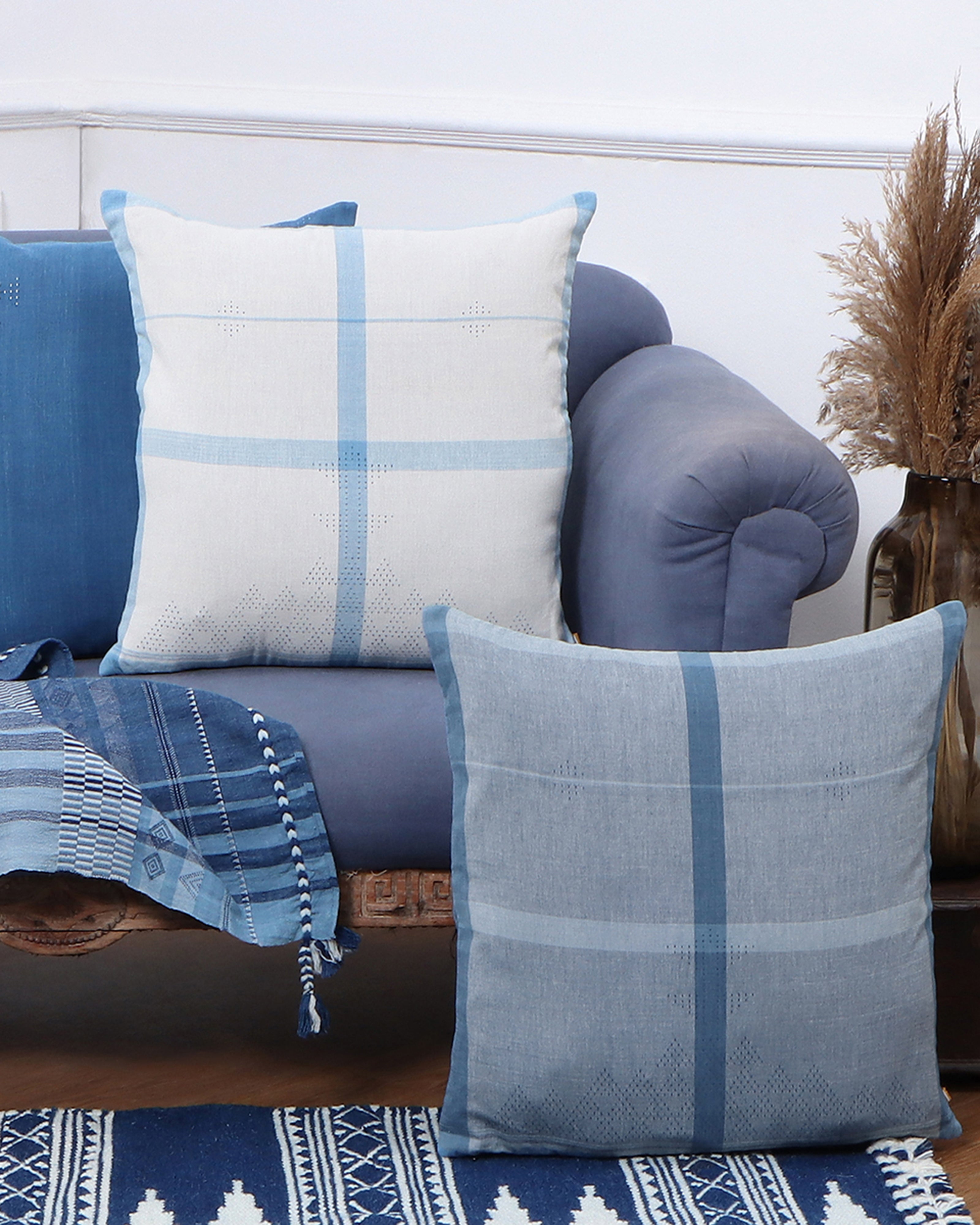 Meraki Tangalia Cotton Cushion Cover - Medium Blue