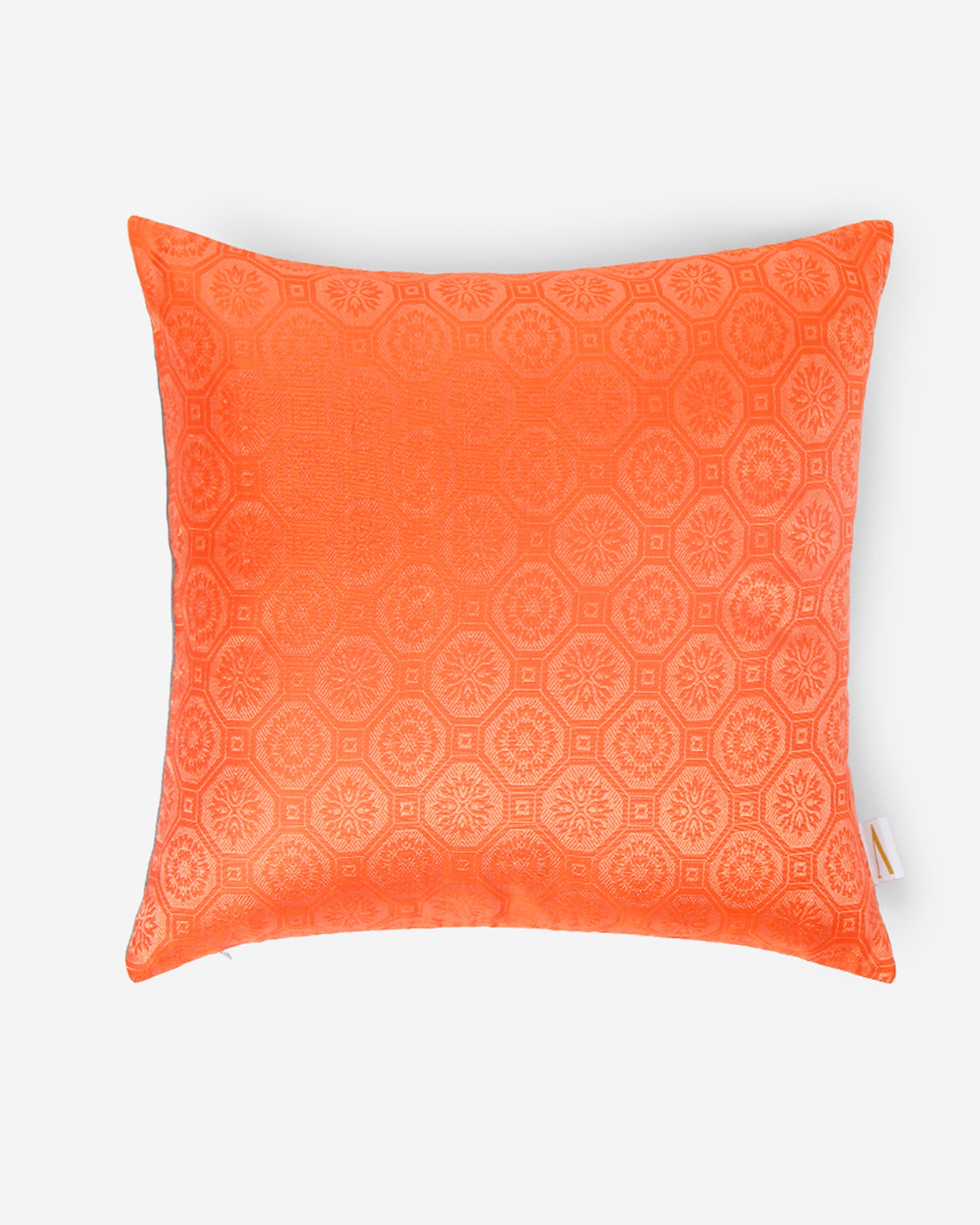 Seal Satin Brocade Silk Cushion Cover - Medium Orange