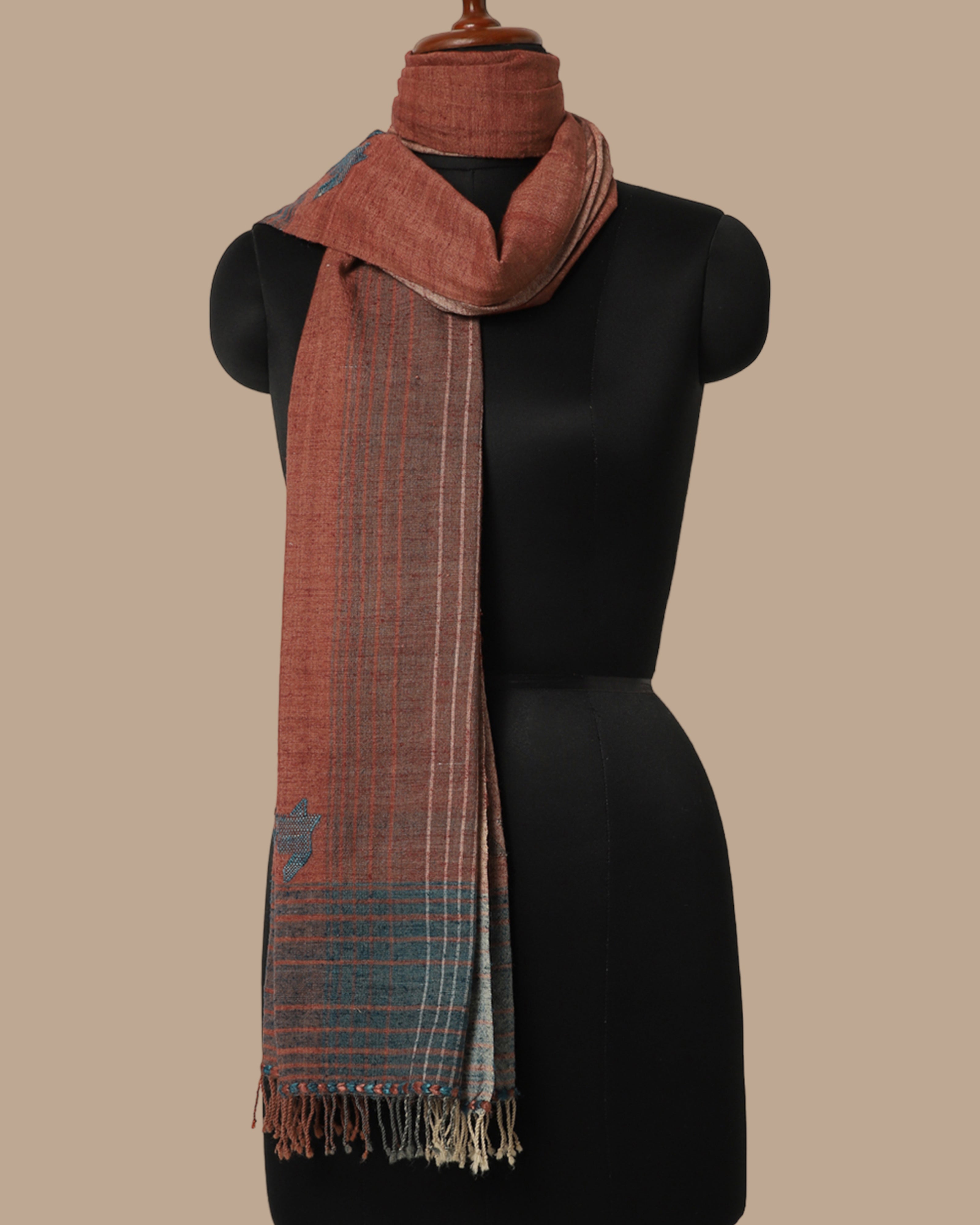Corsica Extra Weft Silk Wool Stole - Medium Copper