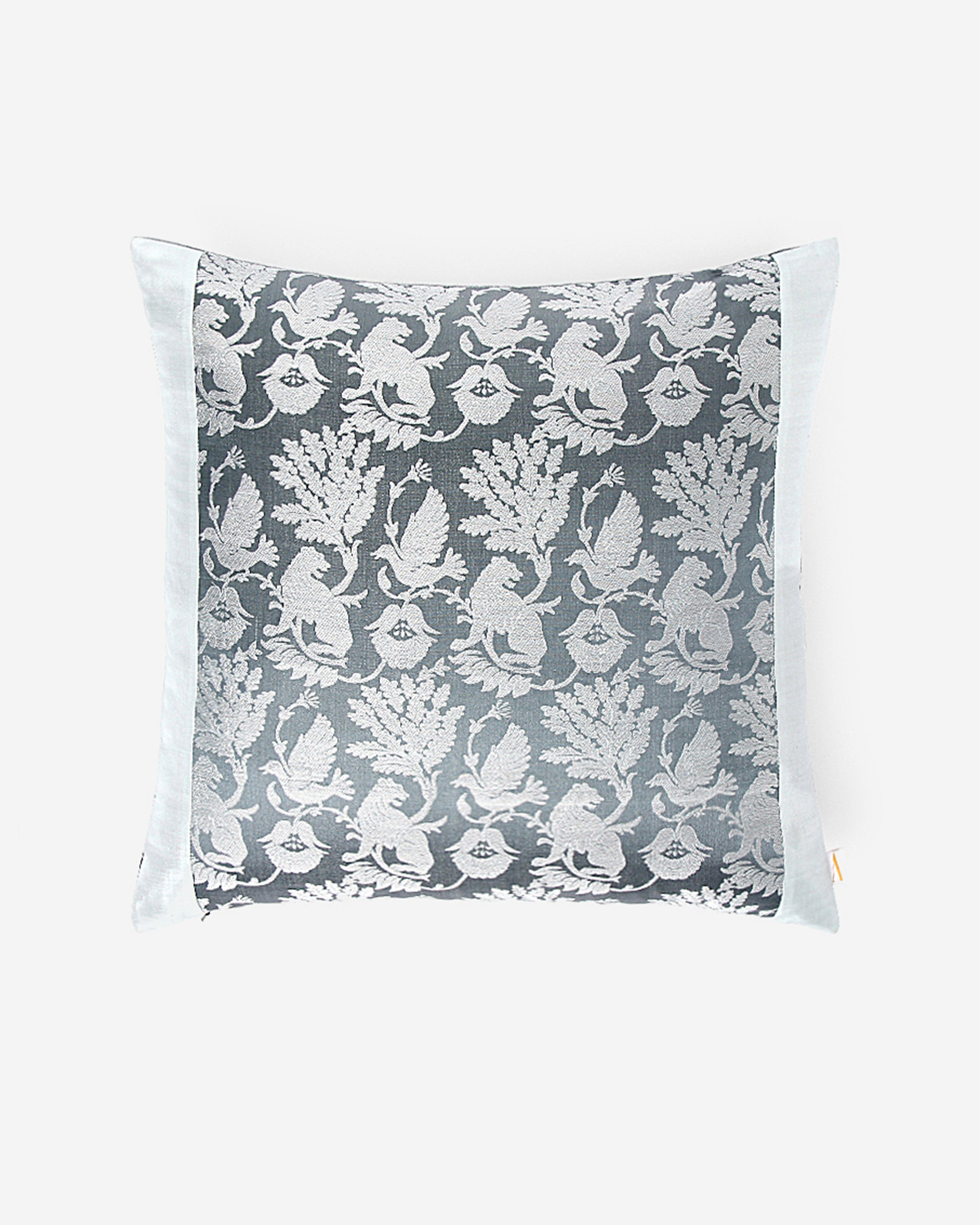 Forest Satin Brocade Silk Cushion Cover - Medium Grey
