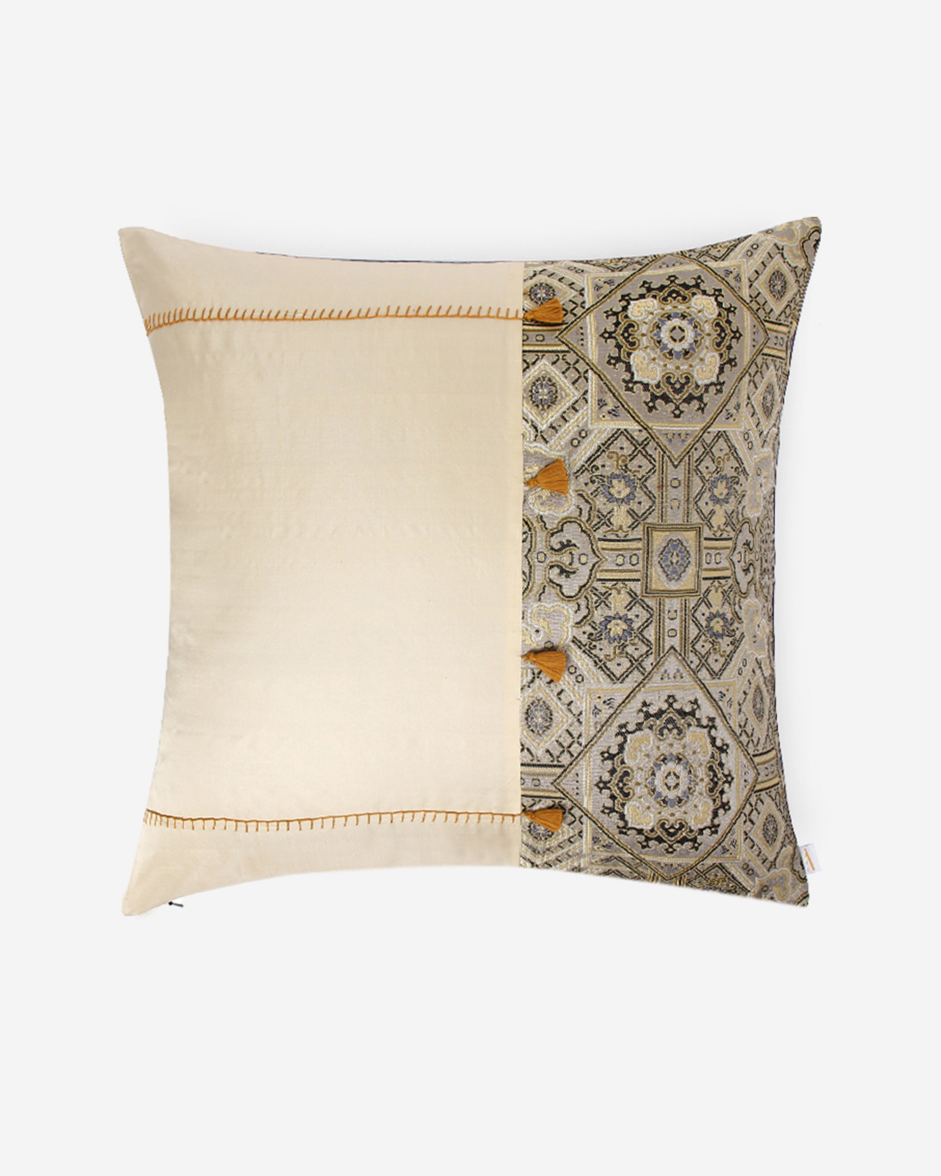 Rhombus Satin Brocade Silk Cushion Cover - Medium White