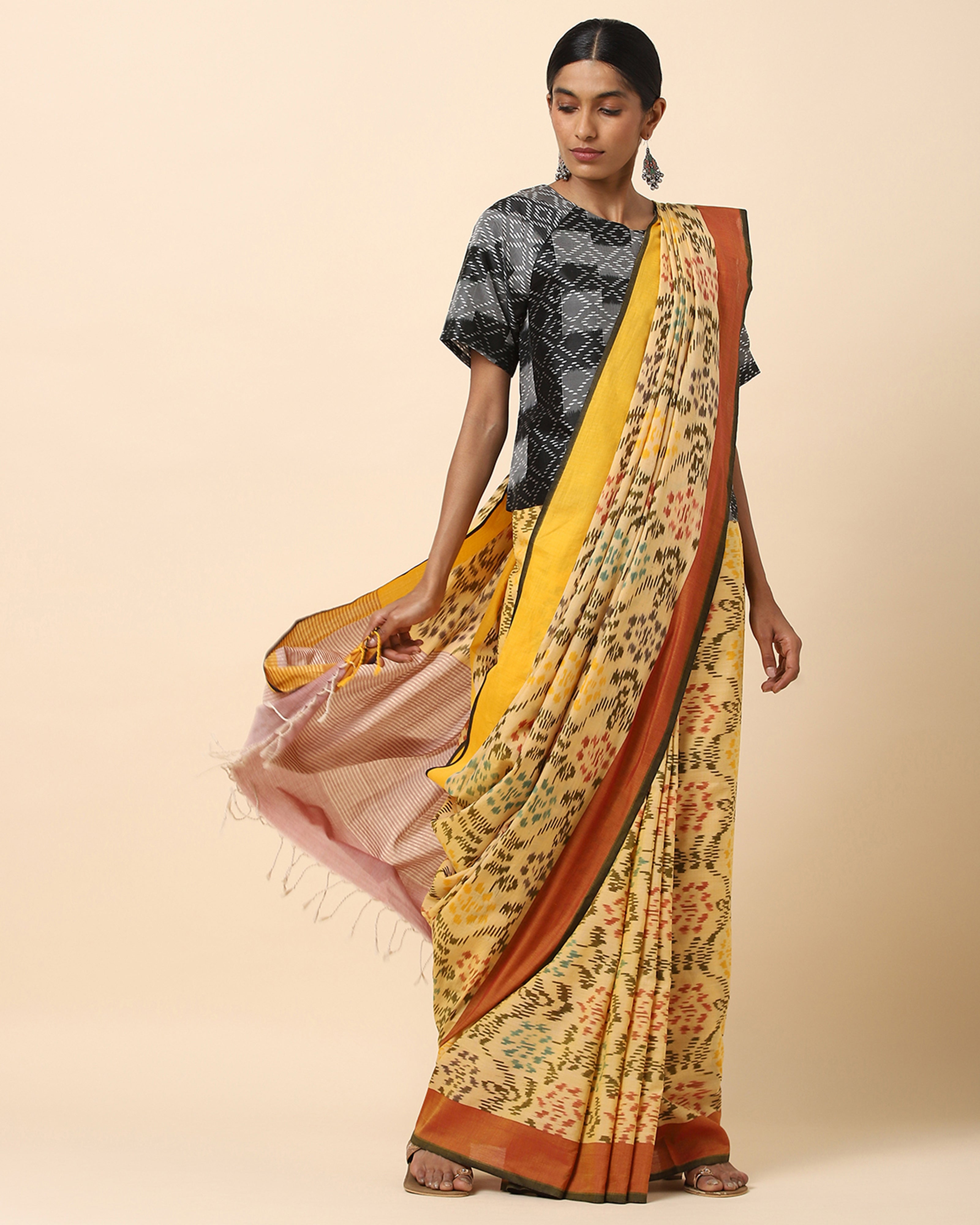 This fusion drape is the most trending style that all youngsters would want  to wear... so will be postin… | Saree wearing styles, Stylish sarees, Half saree  designs