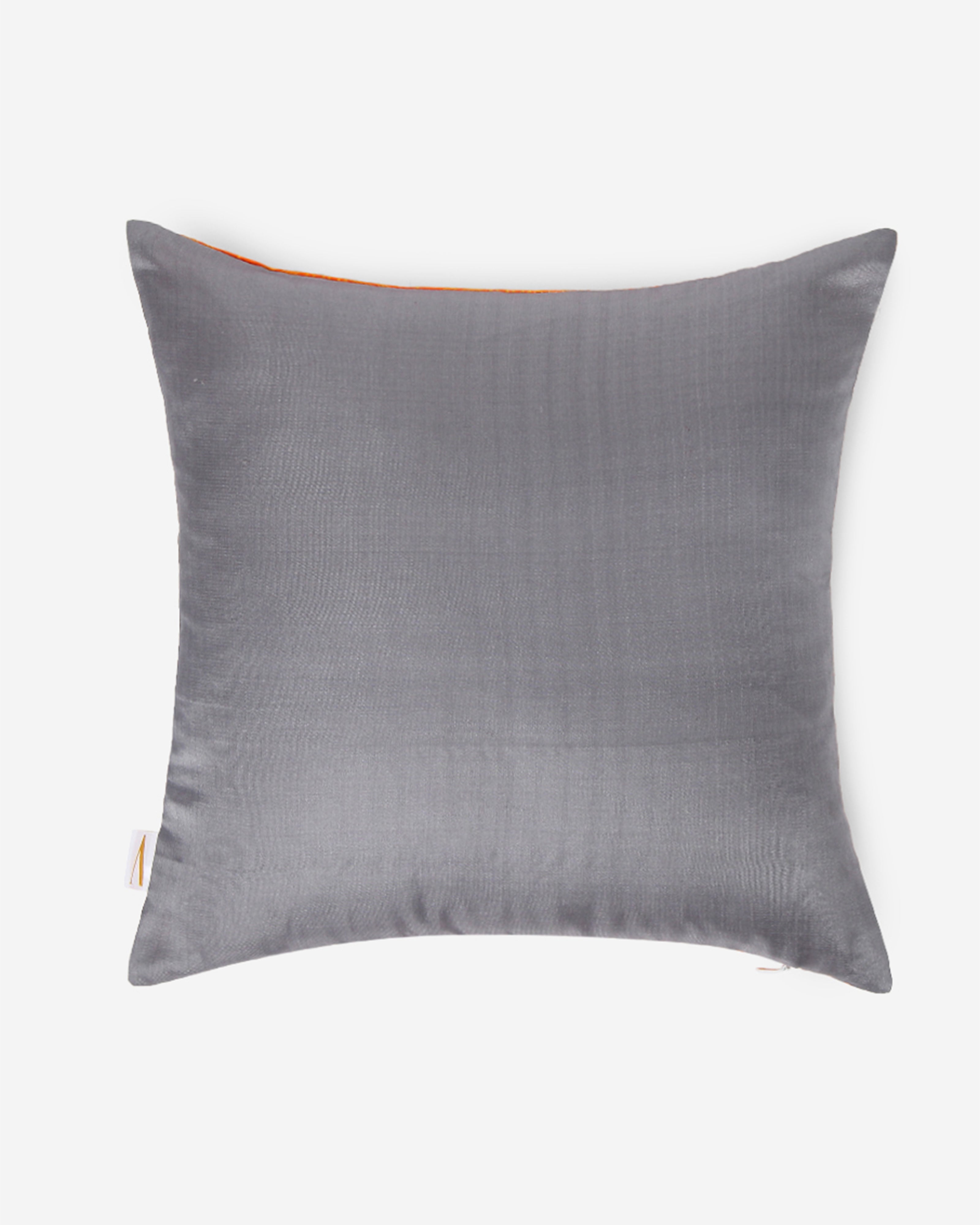 Bageecha Satin Brocade Silk Cushion Cover - Light Orange