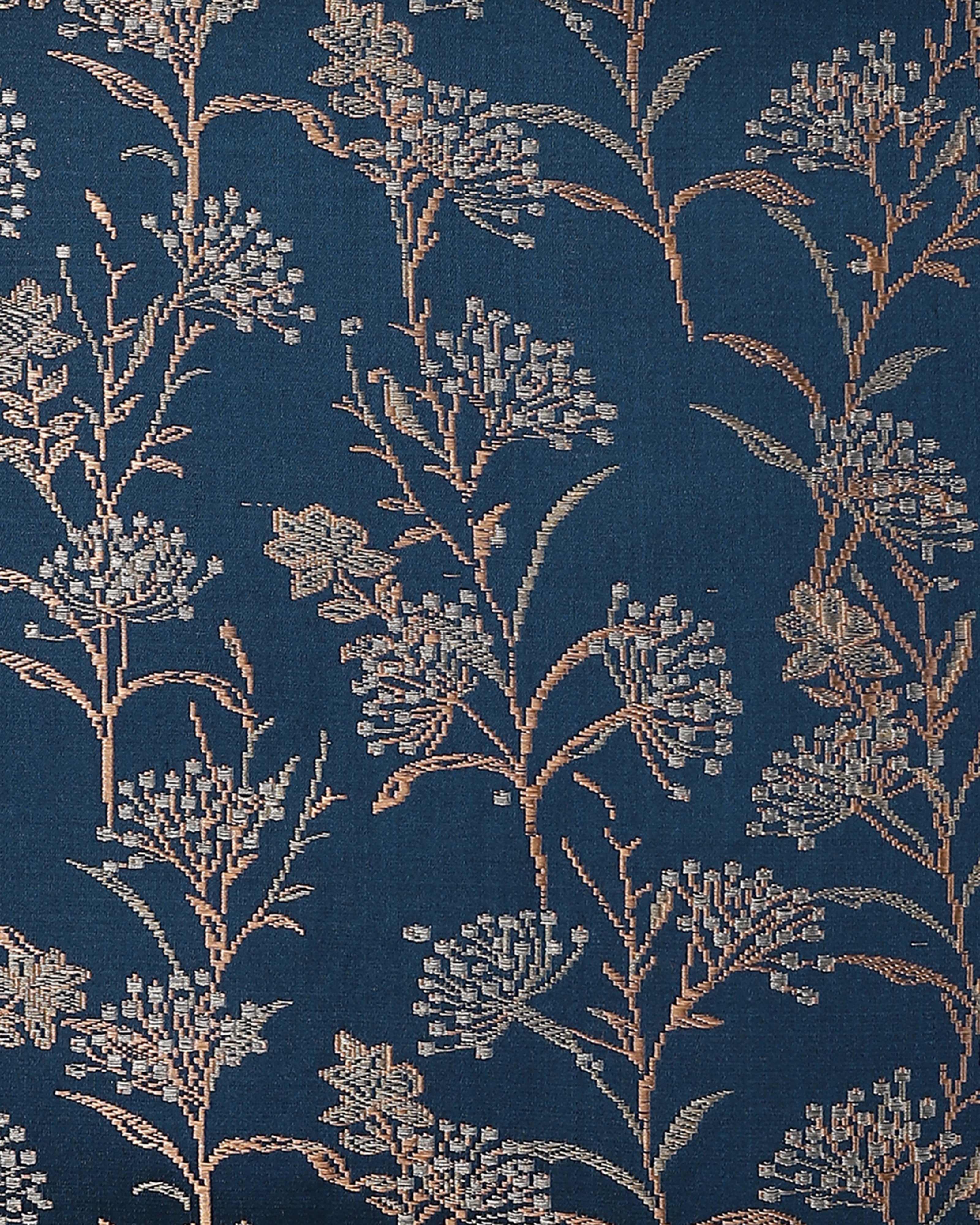 Lilian Satin Brocade Silk Cotton Cushion Cover - Medium Blue