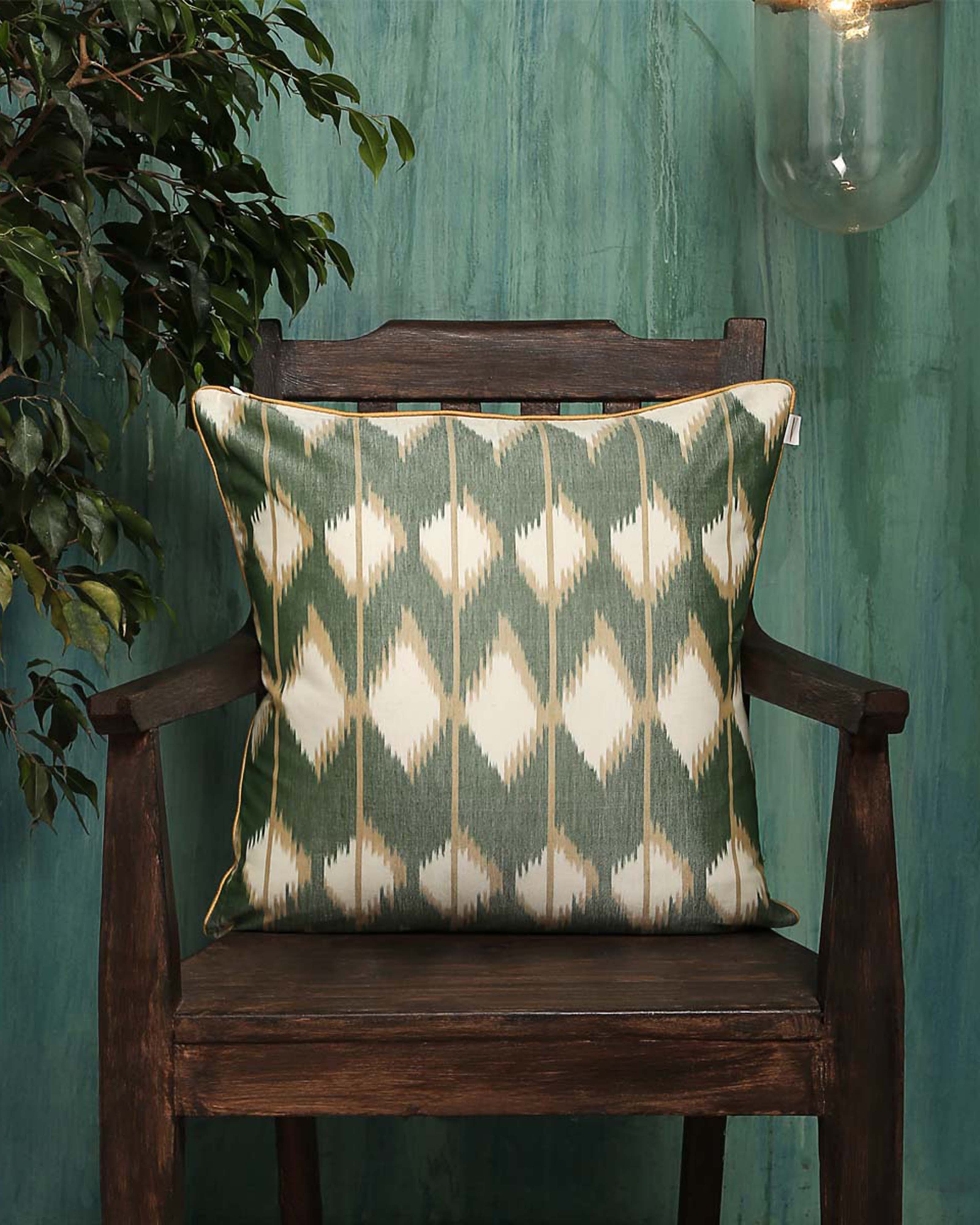 Rhombus Warp Ikat Cotton Silk Cushion Cover