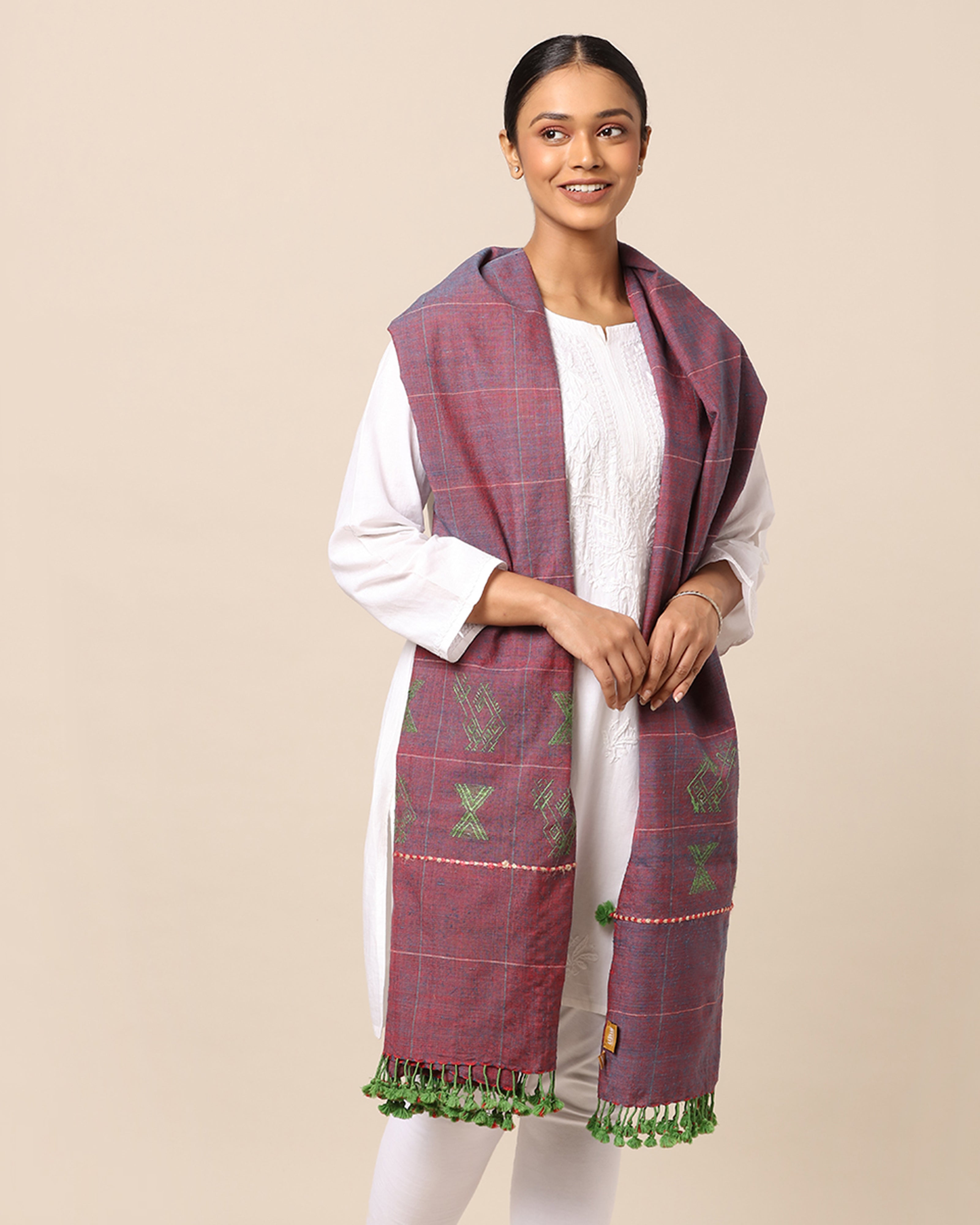 Madhur Extra Weft Wool Silk Shawl - Dark Violet