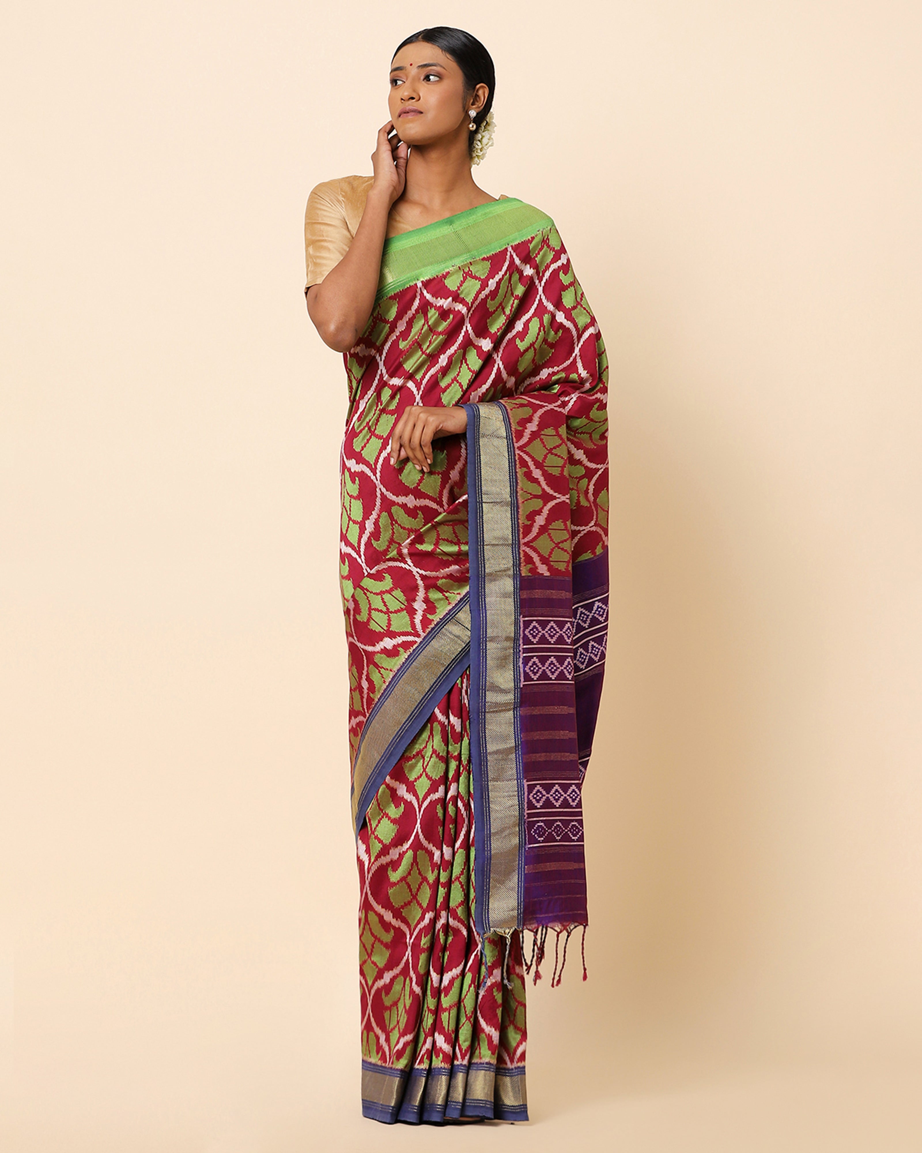 Indeevar Weft Ikat and Dobby Cotton Silk Saree