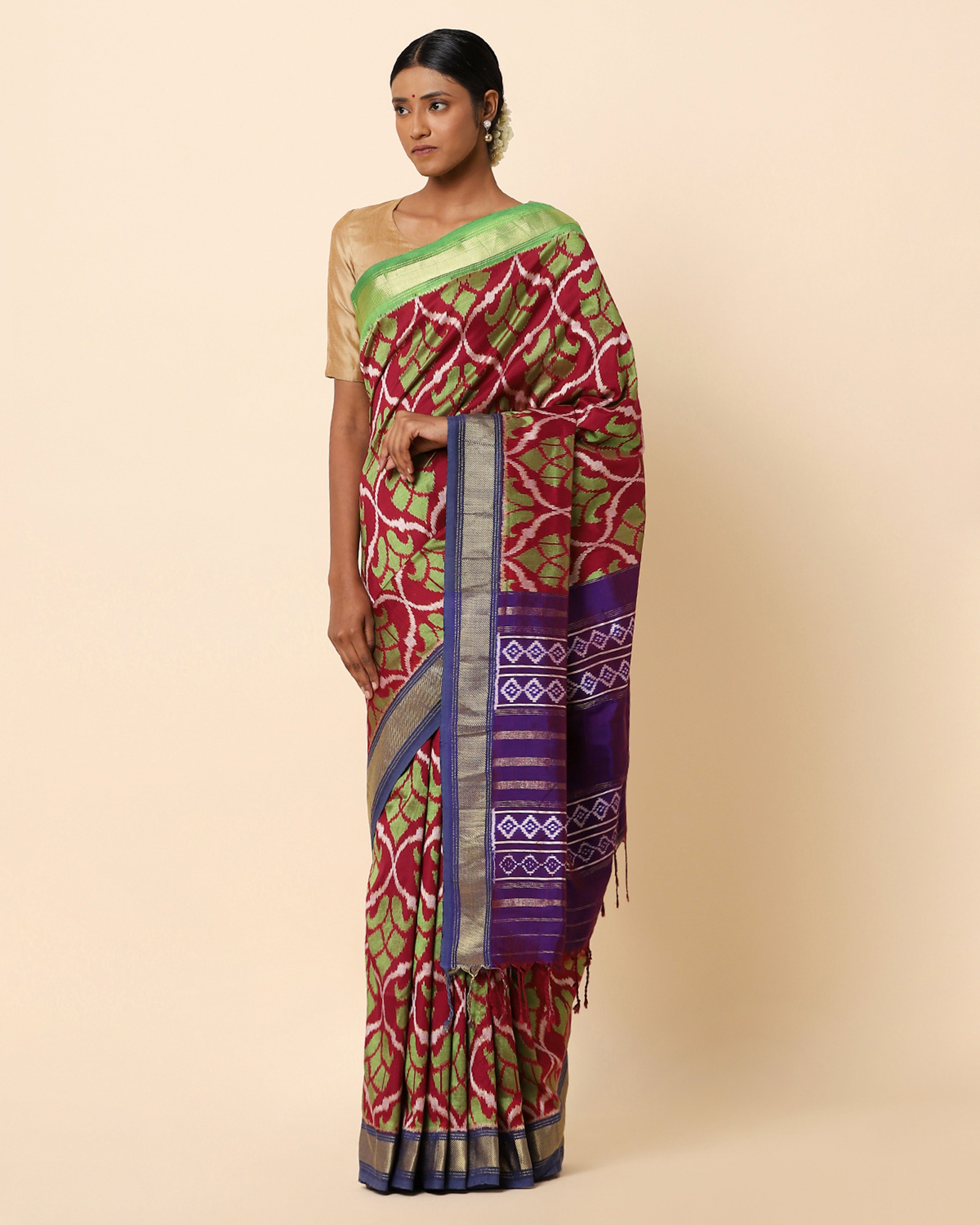 Indeevar Weft Ikat and Dobby Cotton Silk Saree