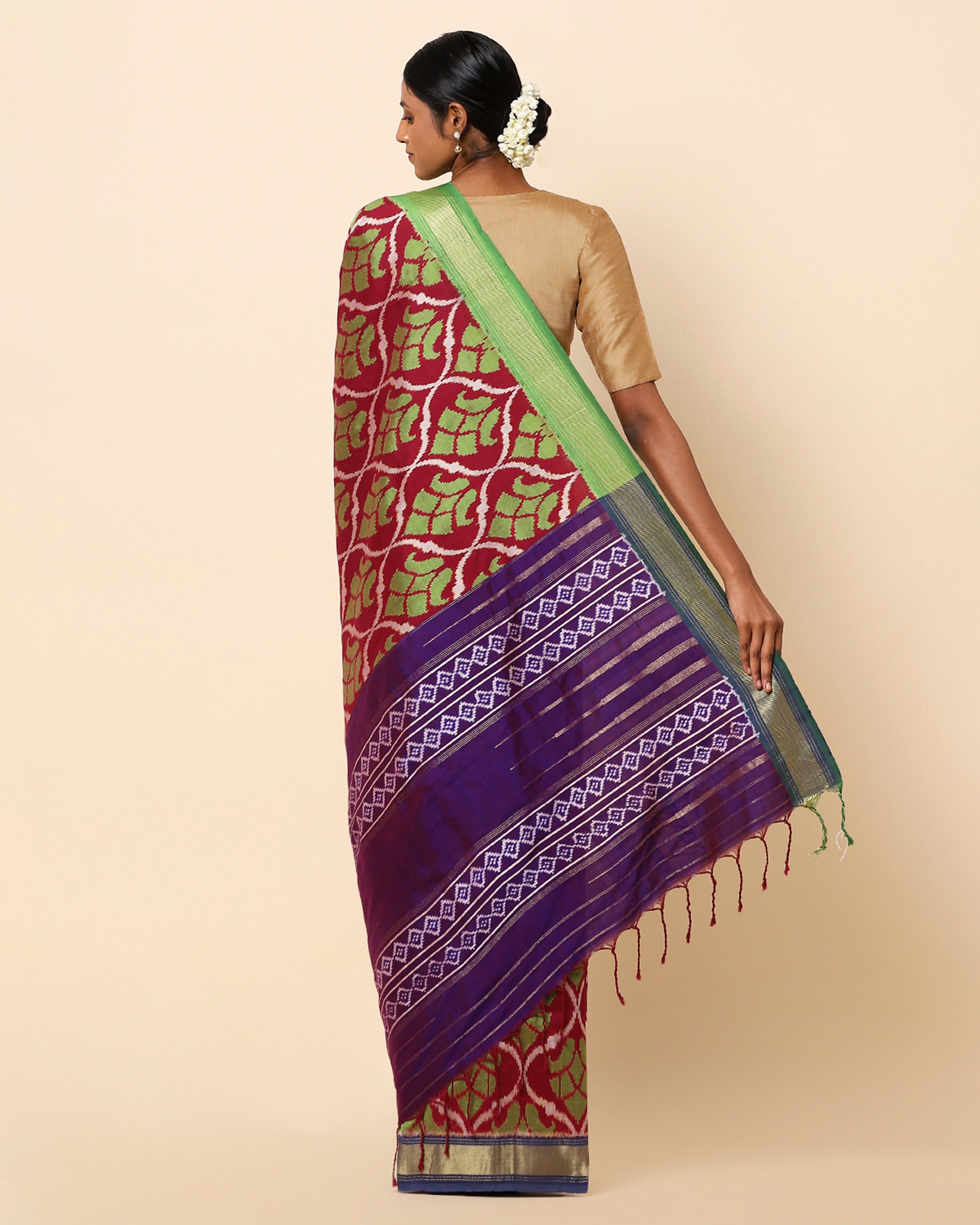 Indeevar Weft Ikat and Dobby Cotton Silk Saree