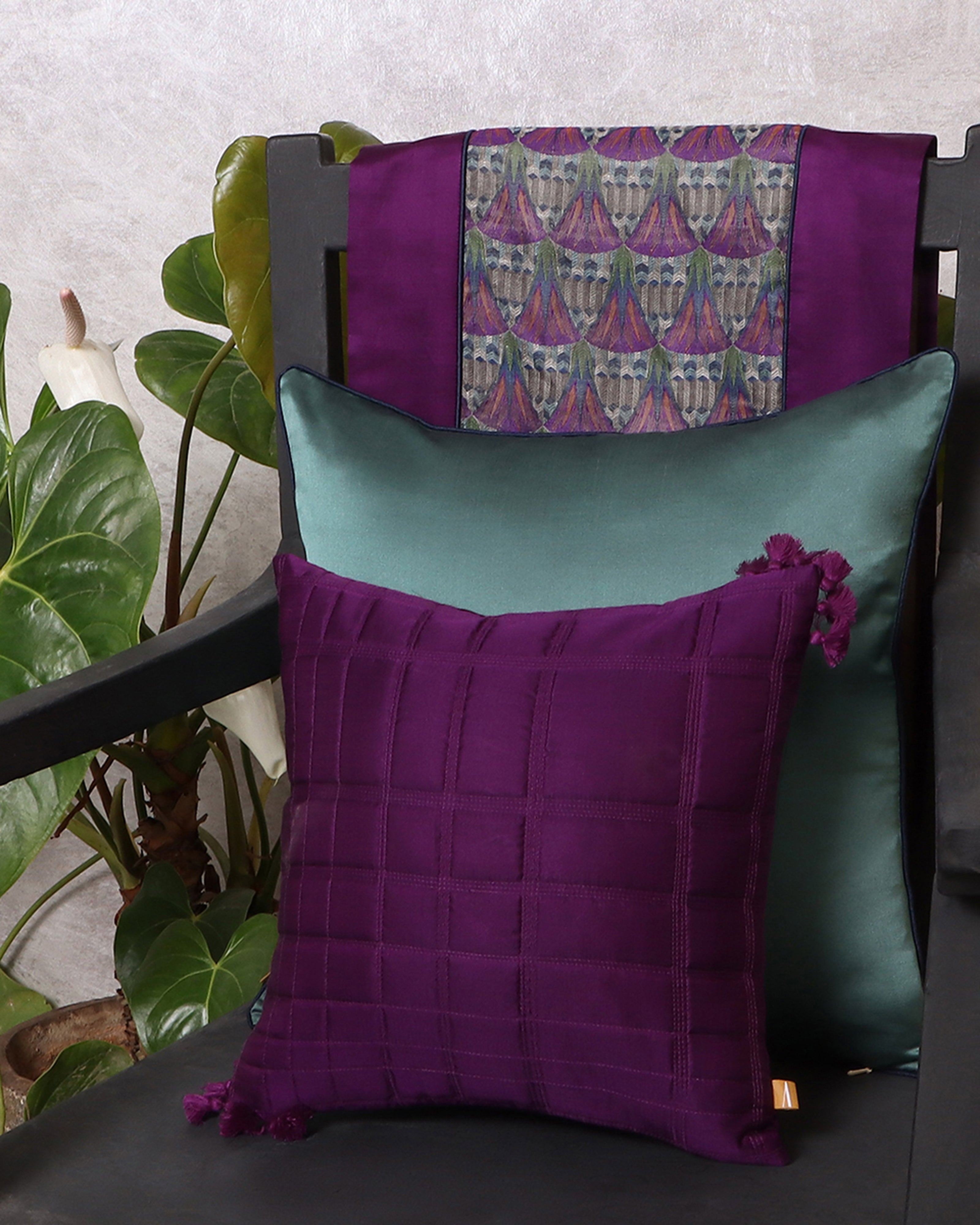 Charisma Satin Silk Cotton Cushion Cover - Dark Violet