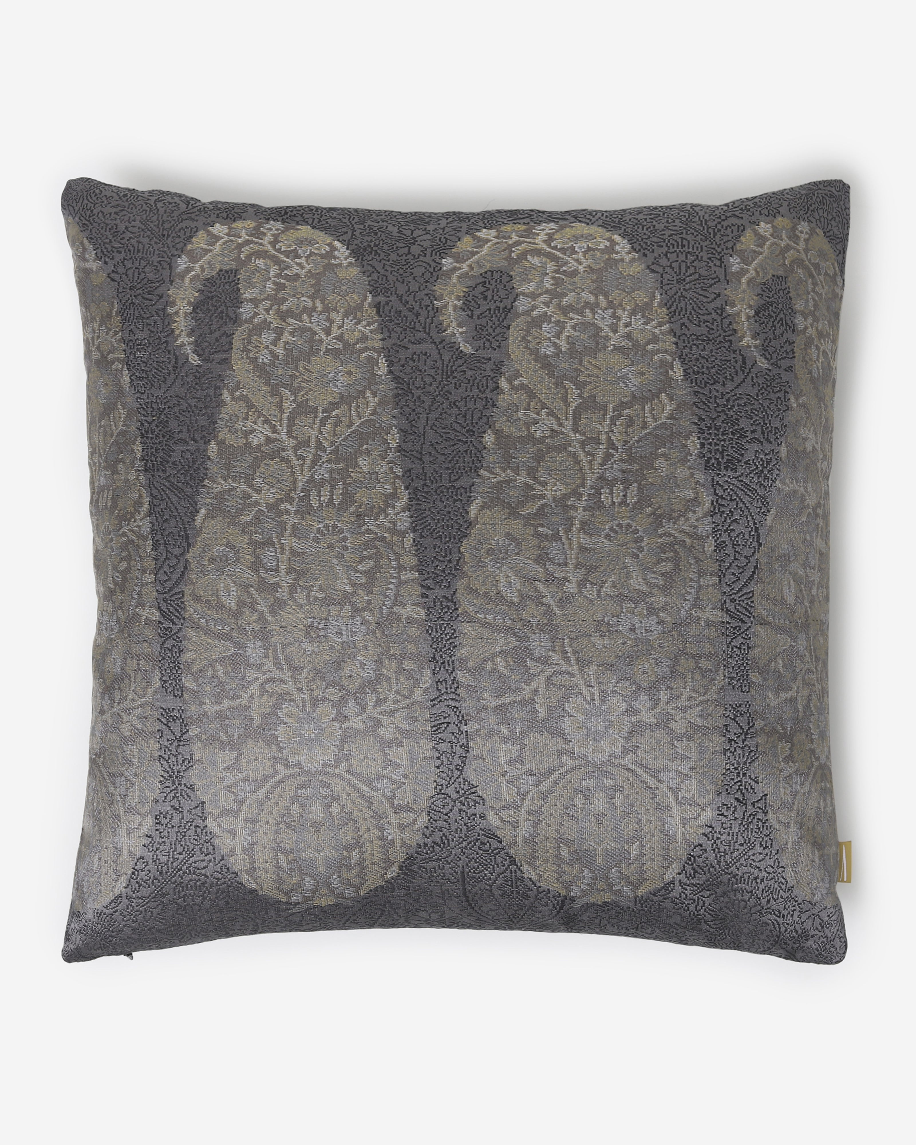 Kashmir Tanchoi Silk Cotton Cushion Cover - Dark Grey