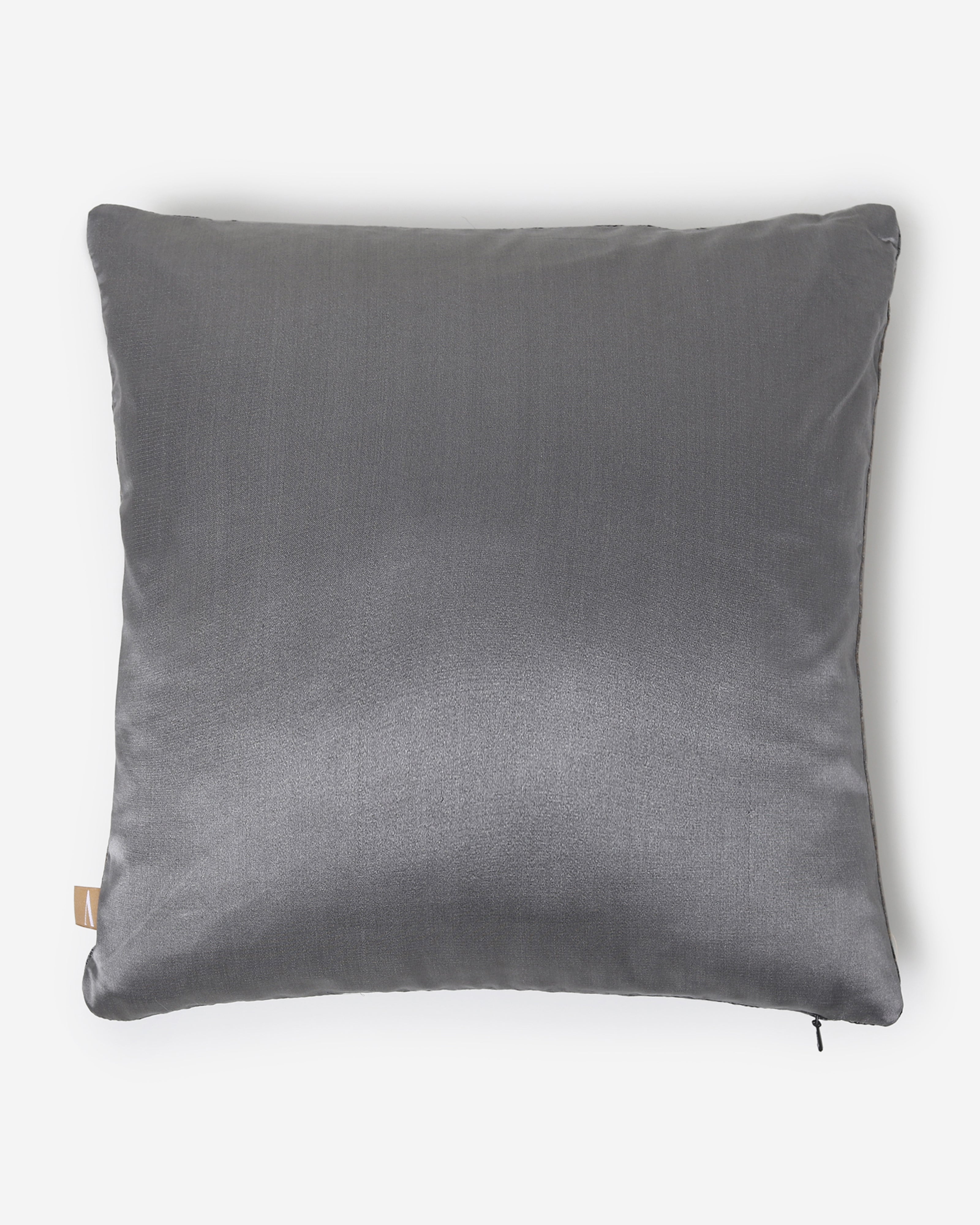 Kashmir Tanchoi Silk Cotton Cushion Cover - Dark Grey