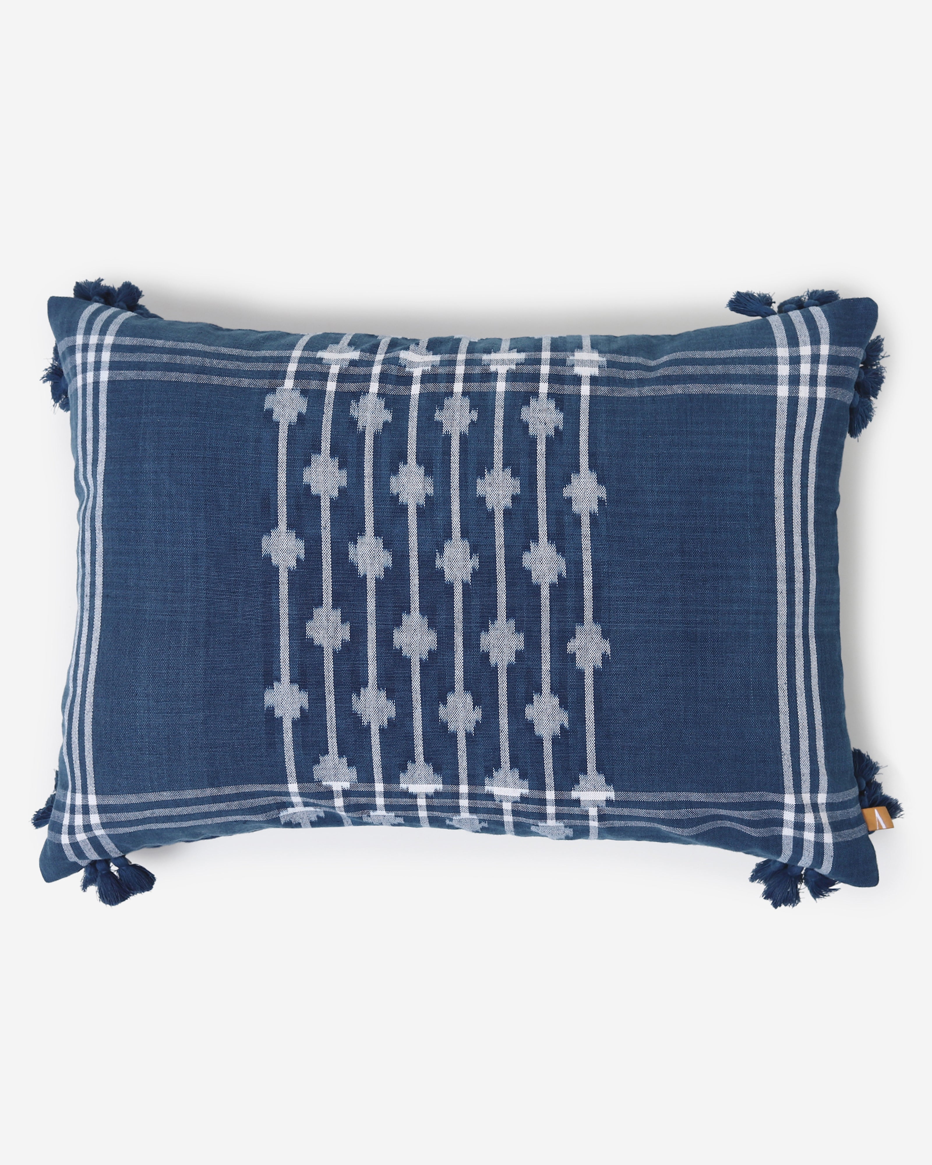 Ojas Warp Ikat Cotton Cushion Cover - Dark Blue