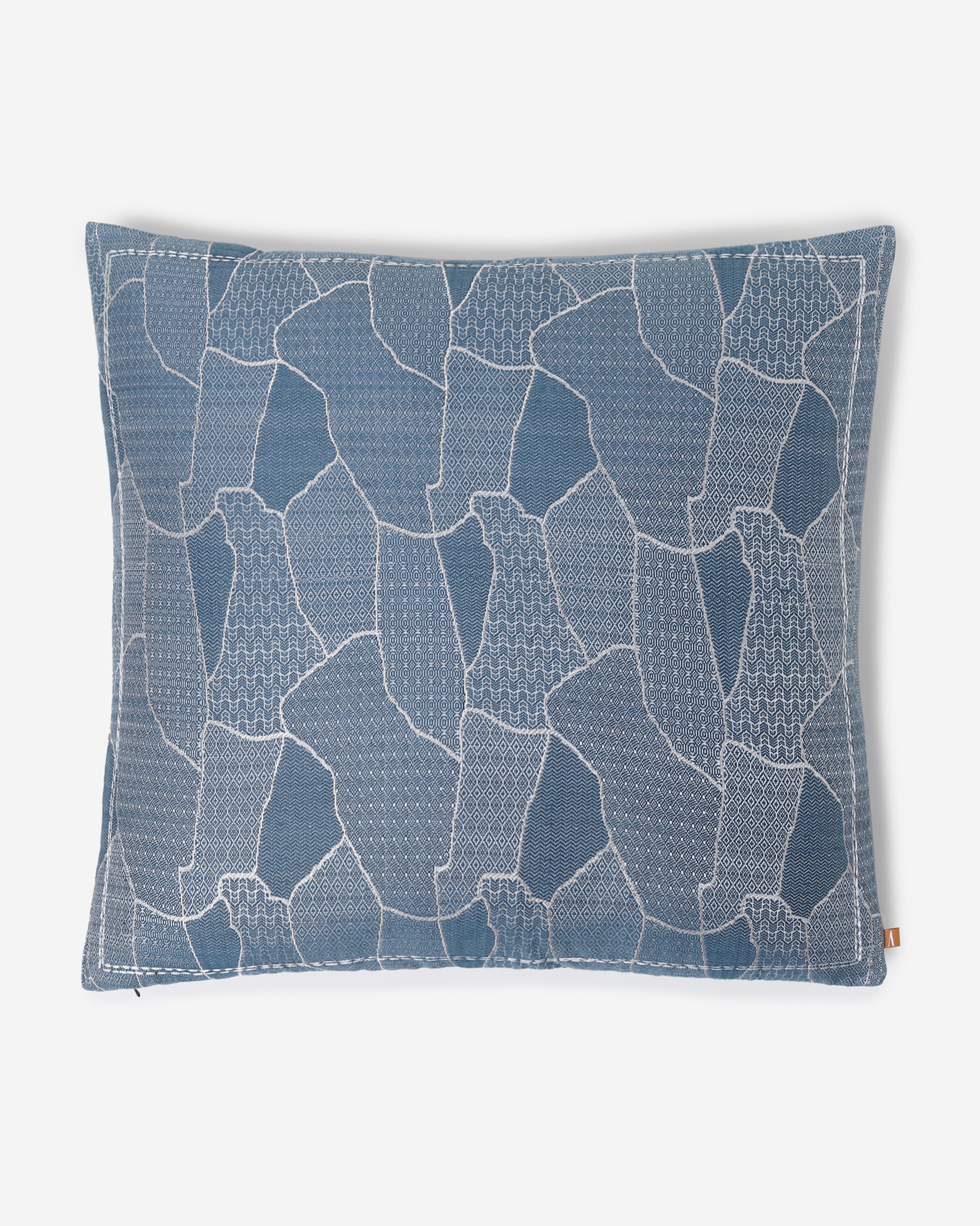 Kitusugi Satin Brocade Silk Cotton Cushion Cover - Medium Blue