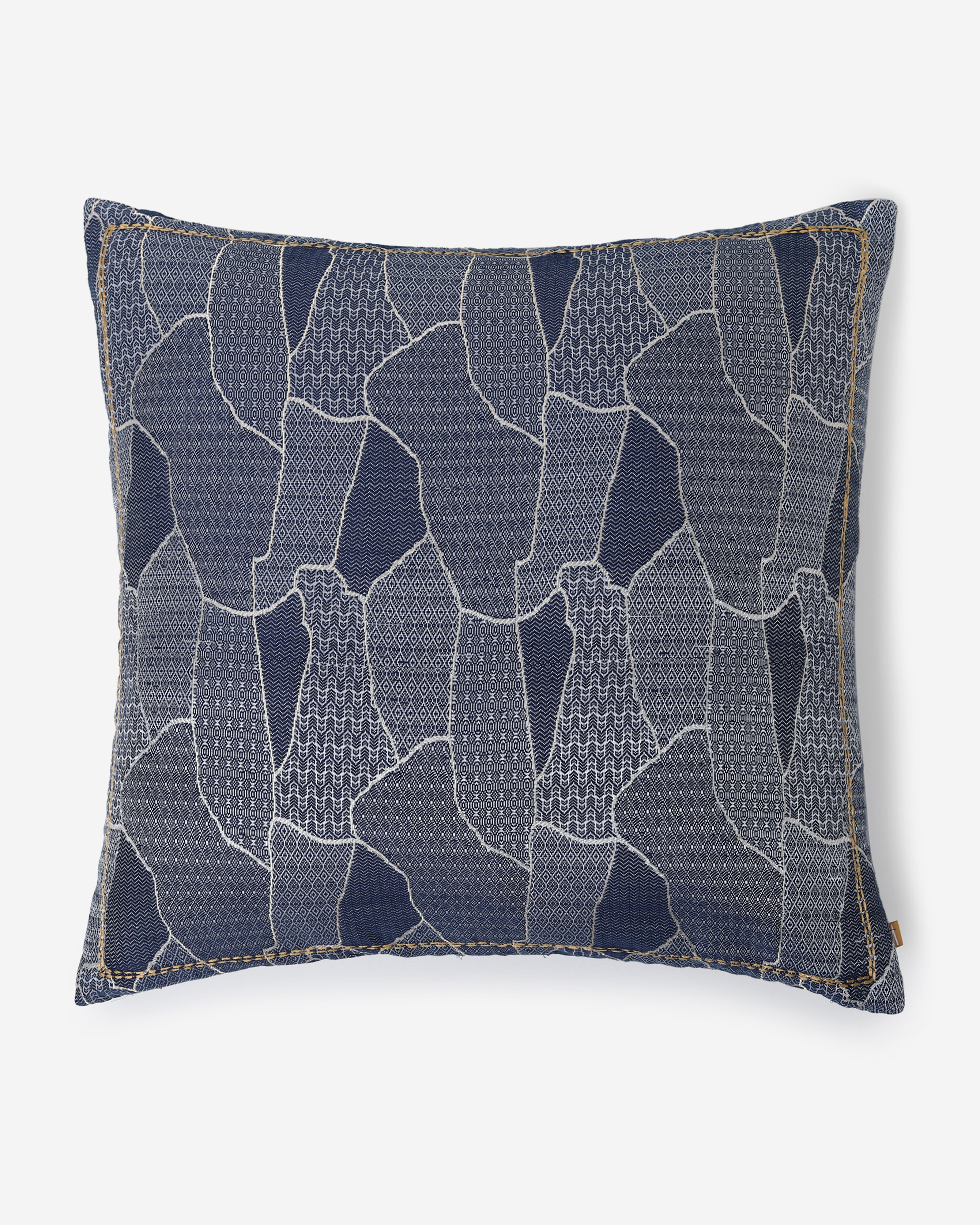 Kitusugi Satin Brocade Silk Cotton Cushion Cover - Dark Blue