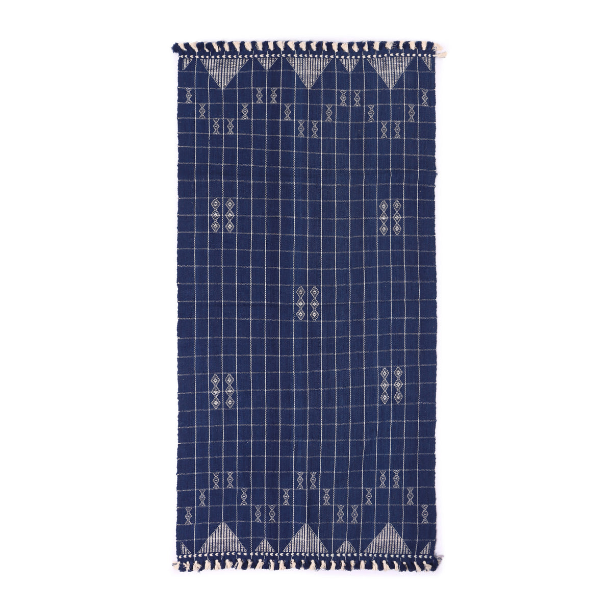 Saiki Extra Weft Wool Cotton Rug - Medium Blue