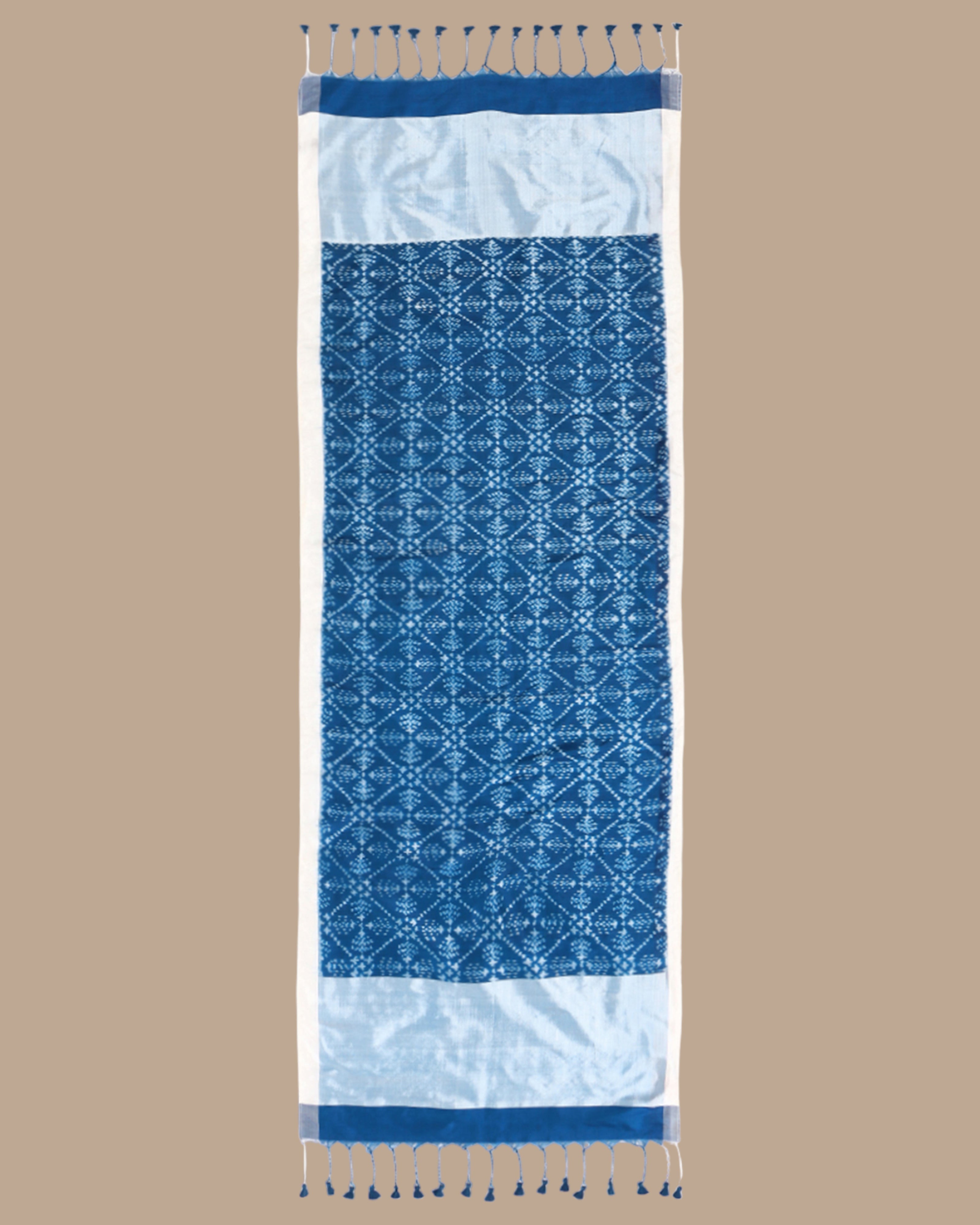 Sango Weft Ikat Silk Stole - Medium Blue