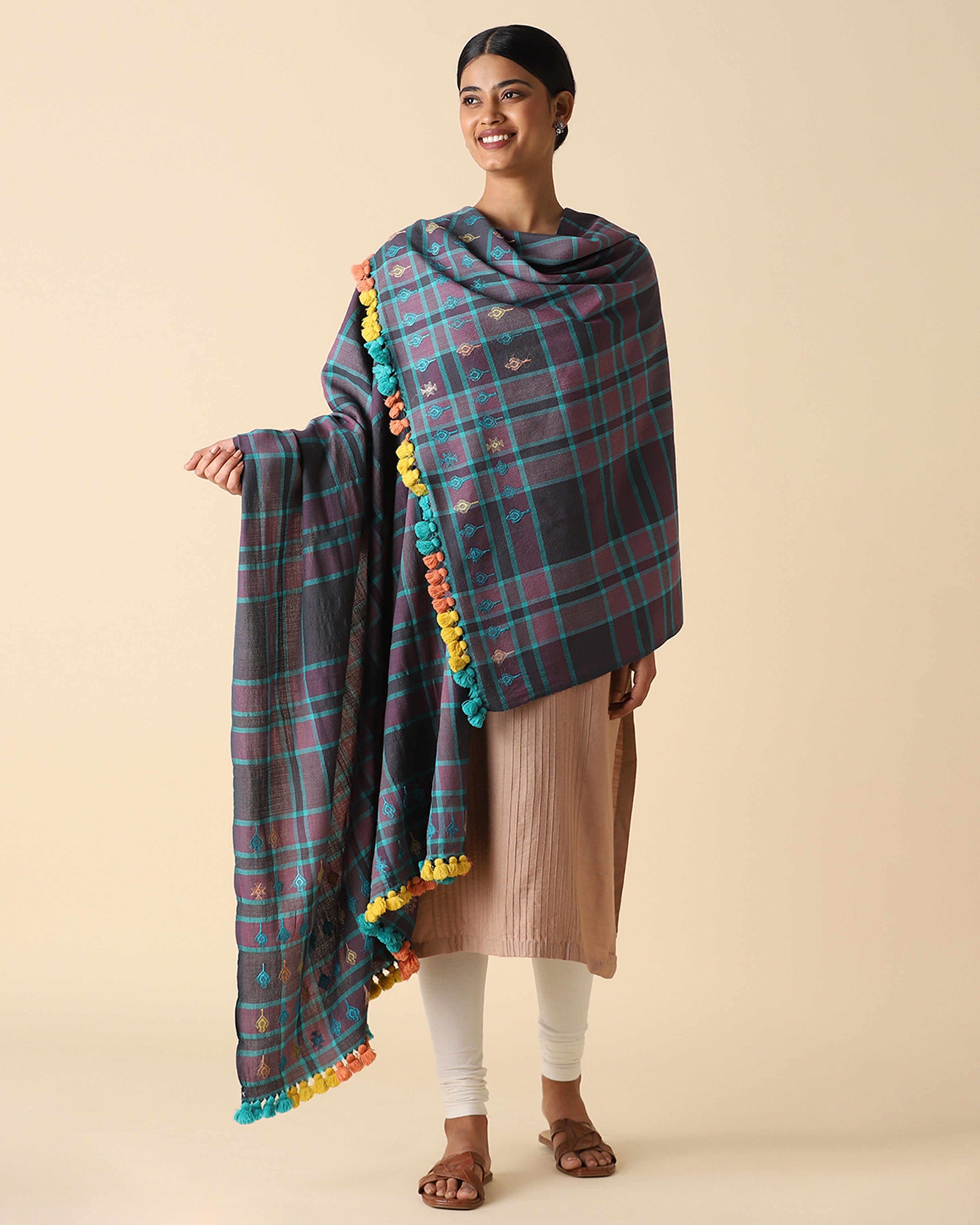 Latifa Extra Weft Wool Silk Shawl