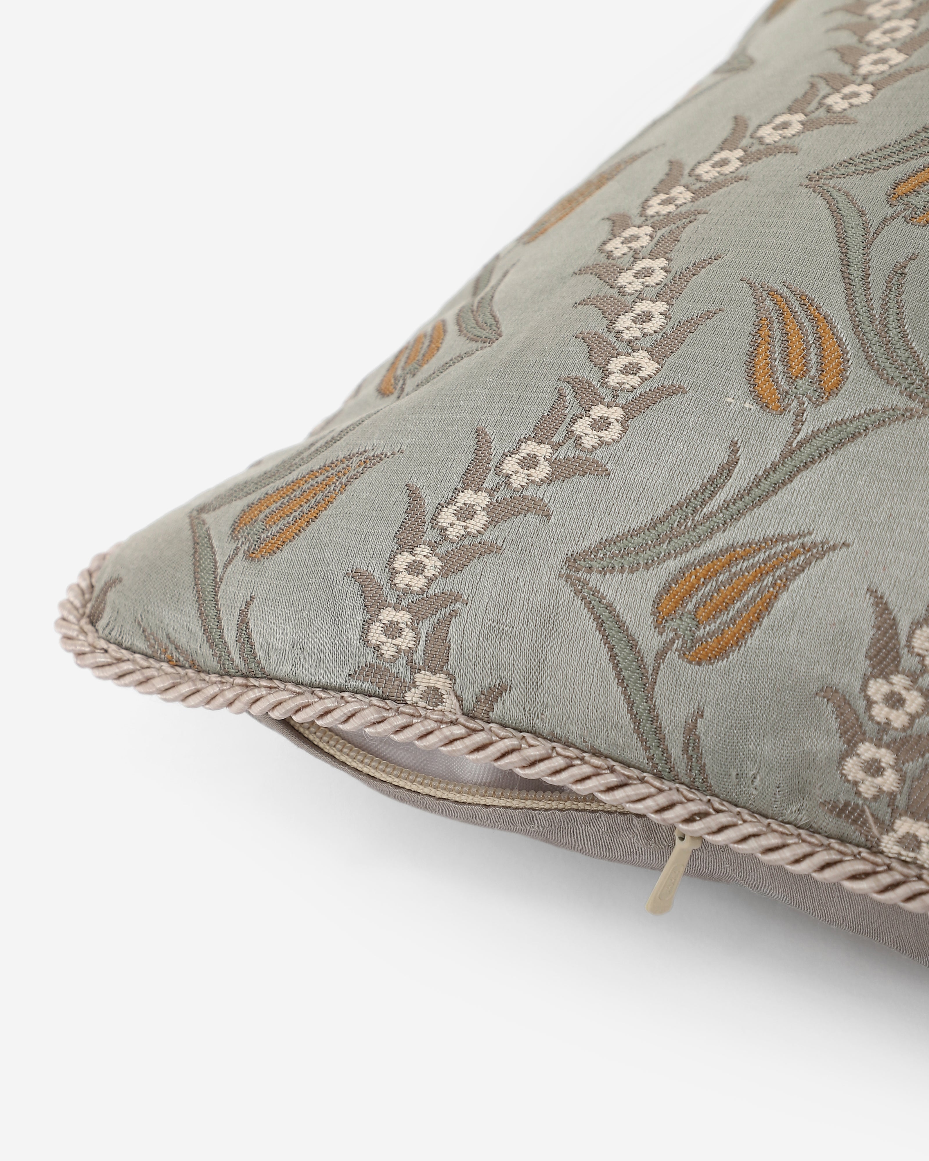 Ediz Satin Brocade Silk Cushion Cover - Medium Beige