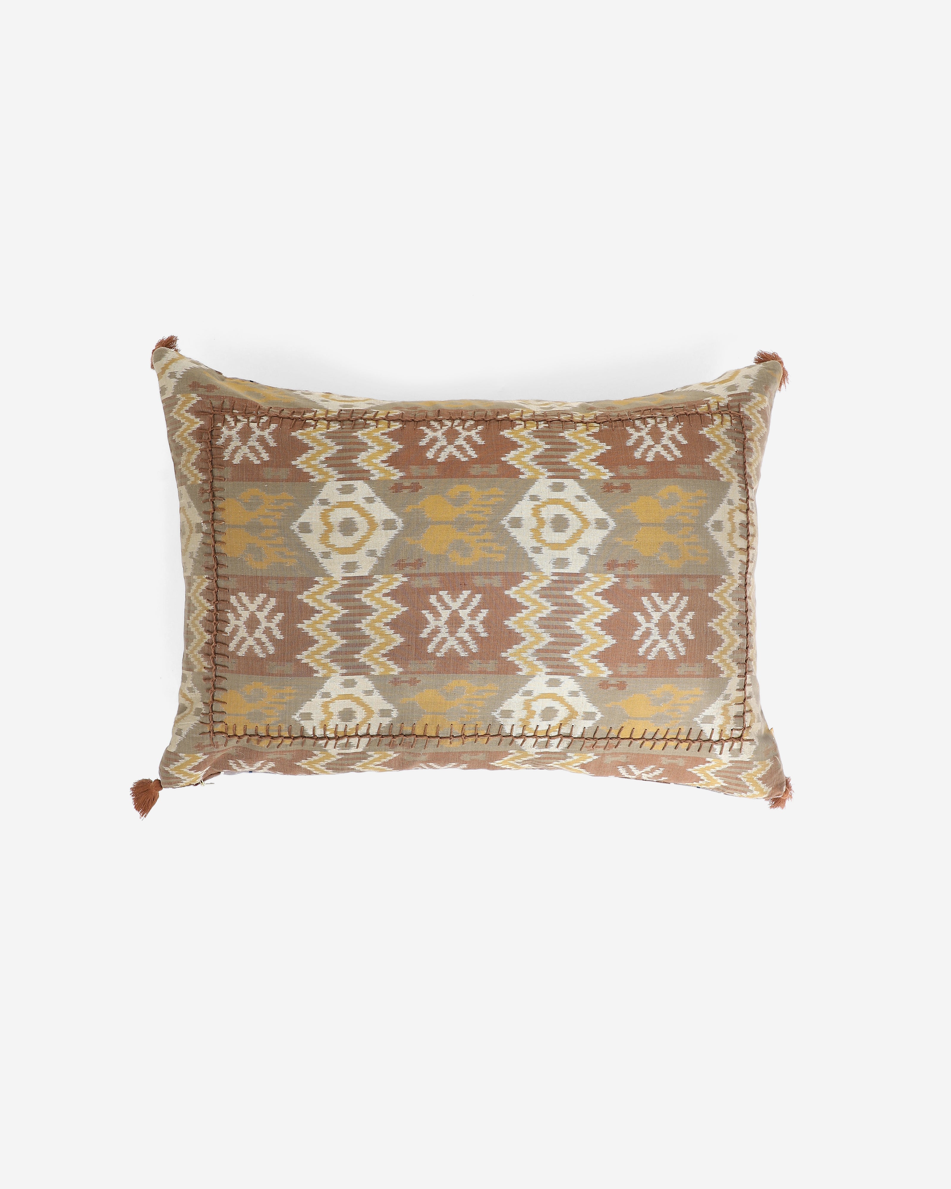 Nurgul Weft Ikat Cotton Silk Cushion Cover - Medium Brown