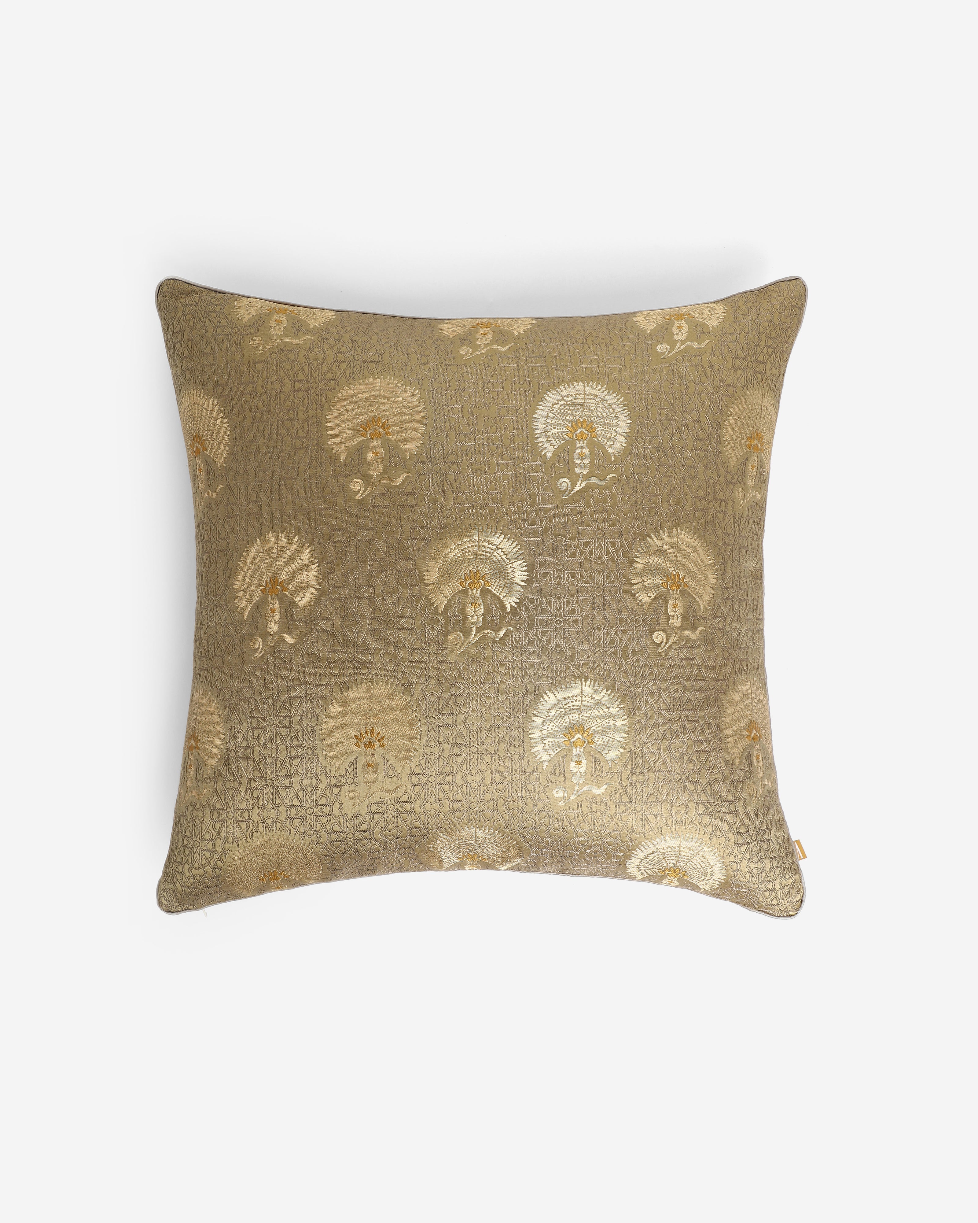 Damla Satin Brocade Silk Cushion Cover - Dark Gold