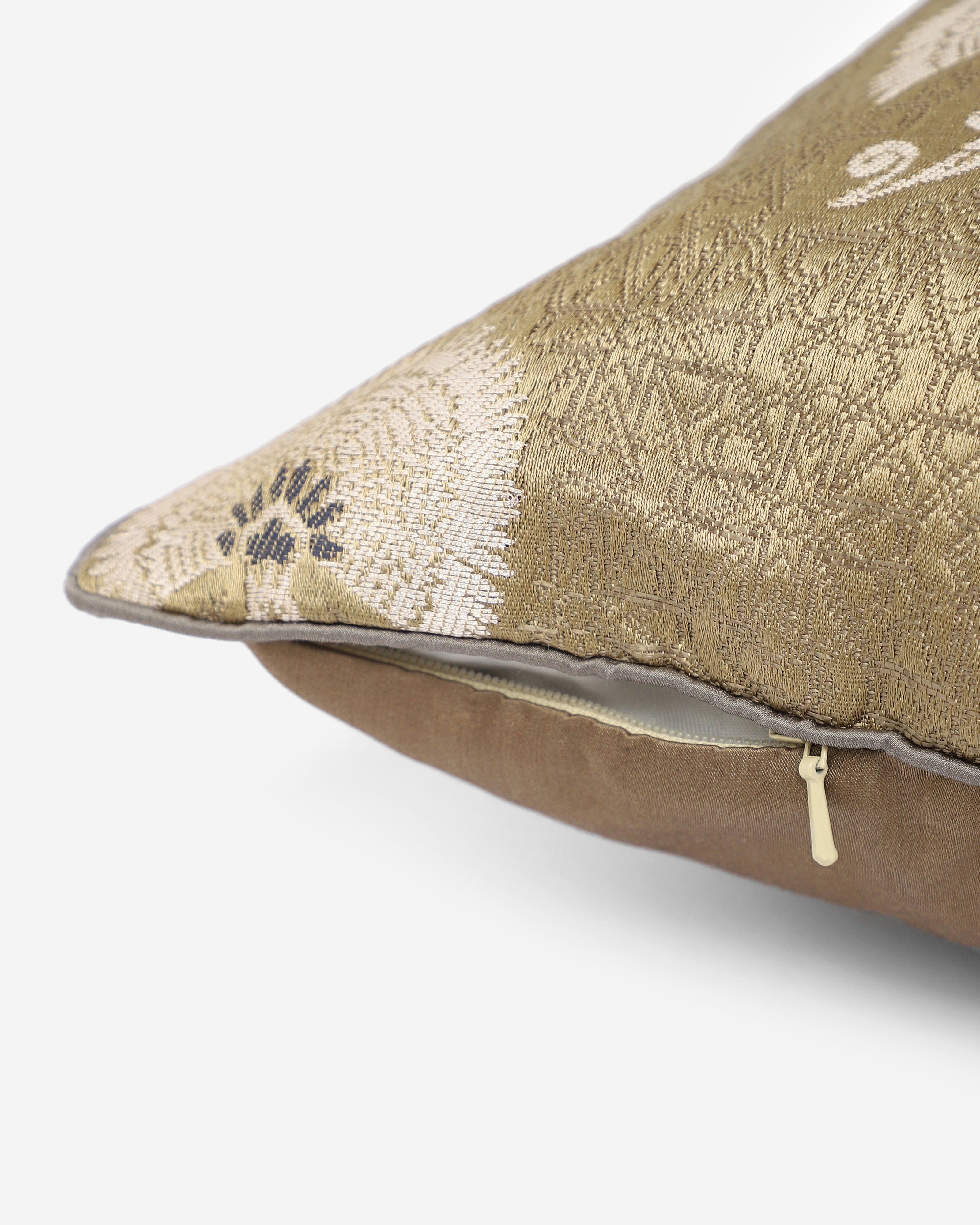 Damla Satin Brocade Silk Cushion Cover - Medium Gold