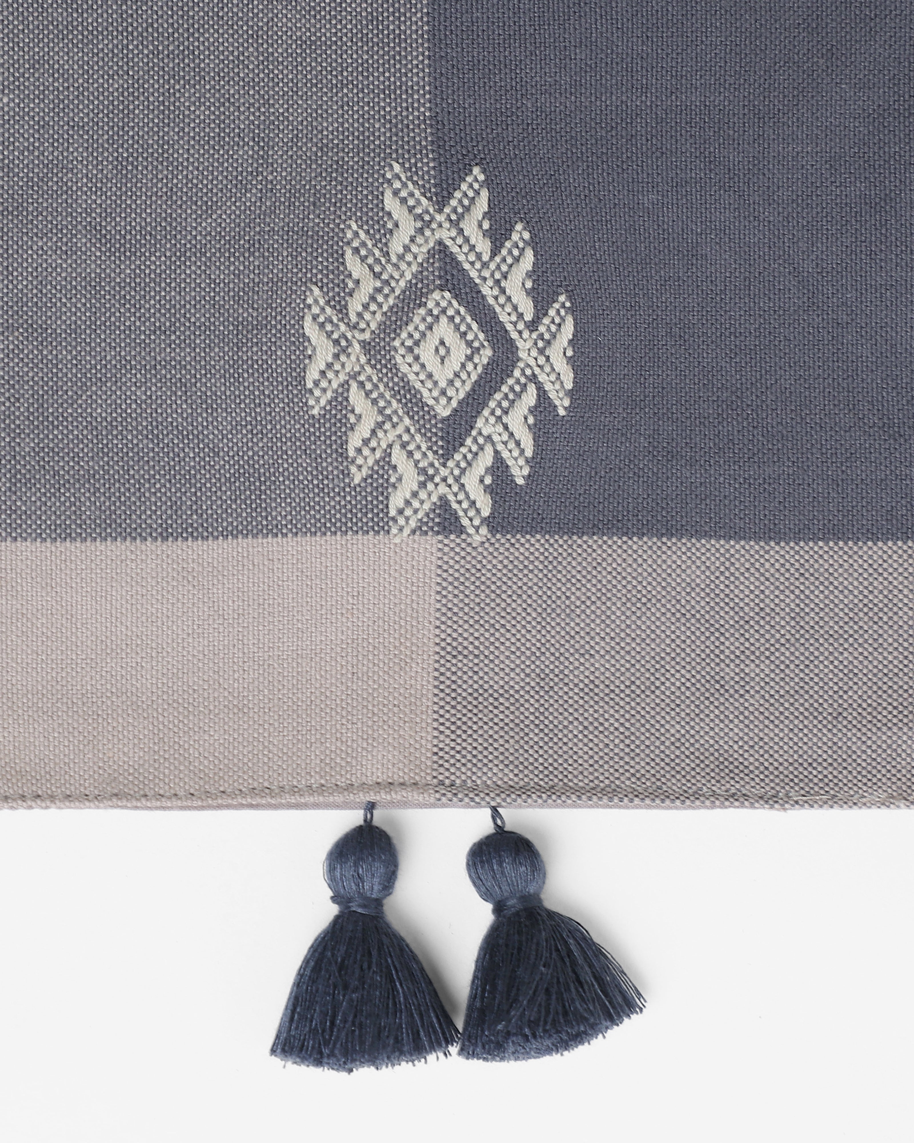 Zambak Extra Weft Cotton Table Mat | Set of 6 - Dark Blue