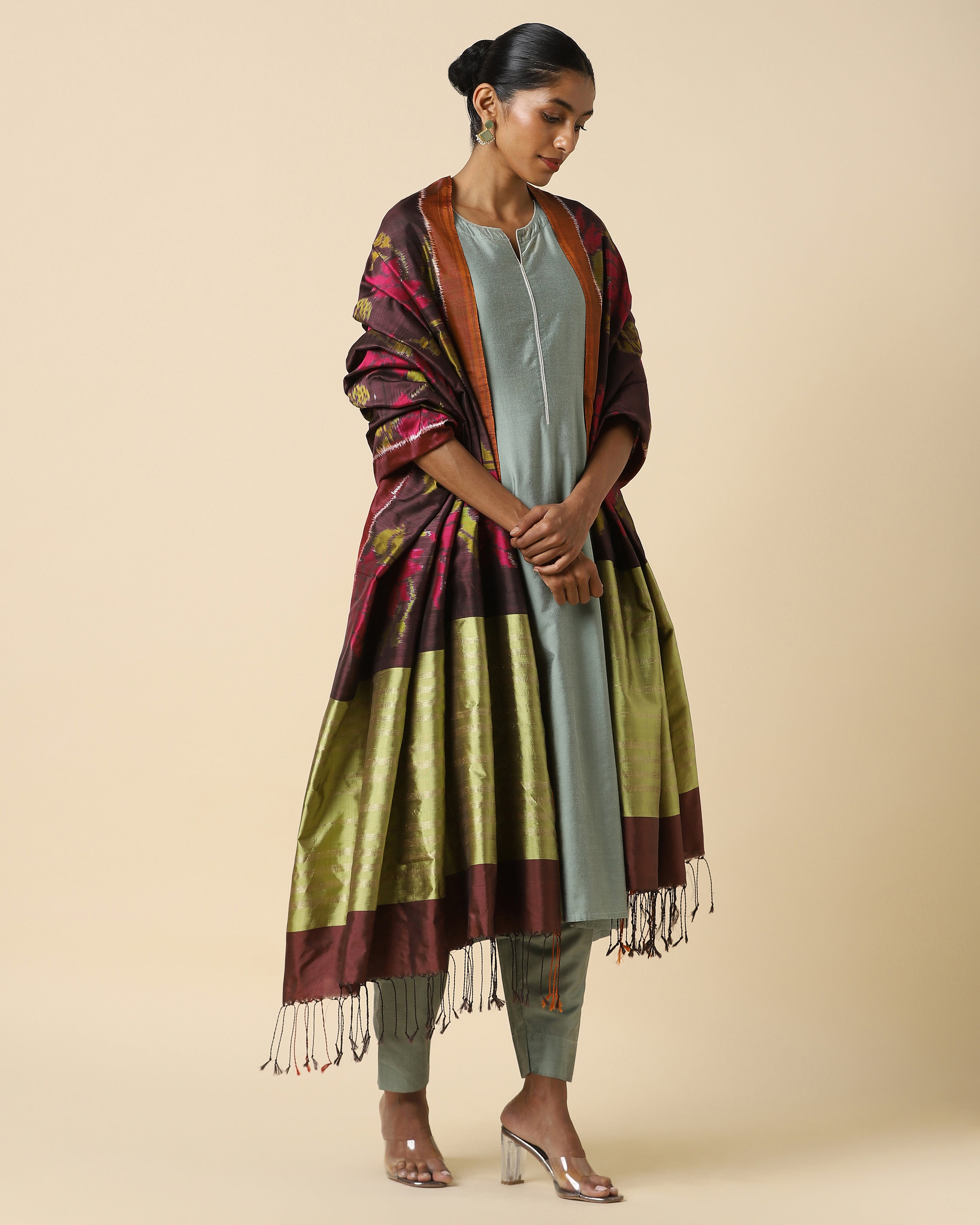 Atmika Weft Ikat Silk Dupatta