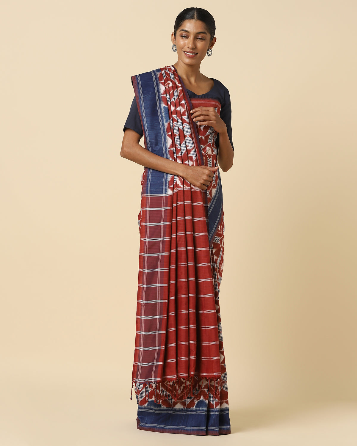 Ahalya Pochampally Double Ikat Silk Saree - Dark Blue