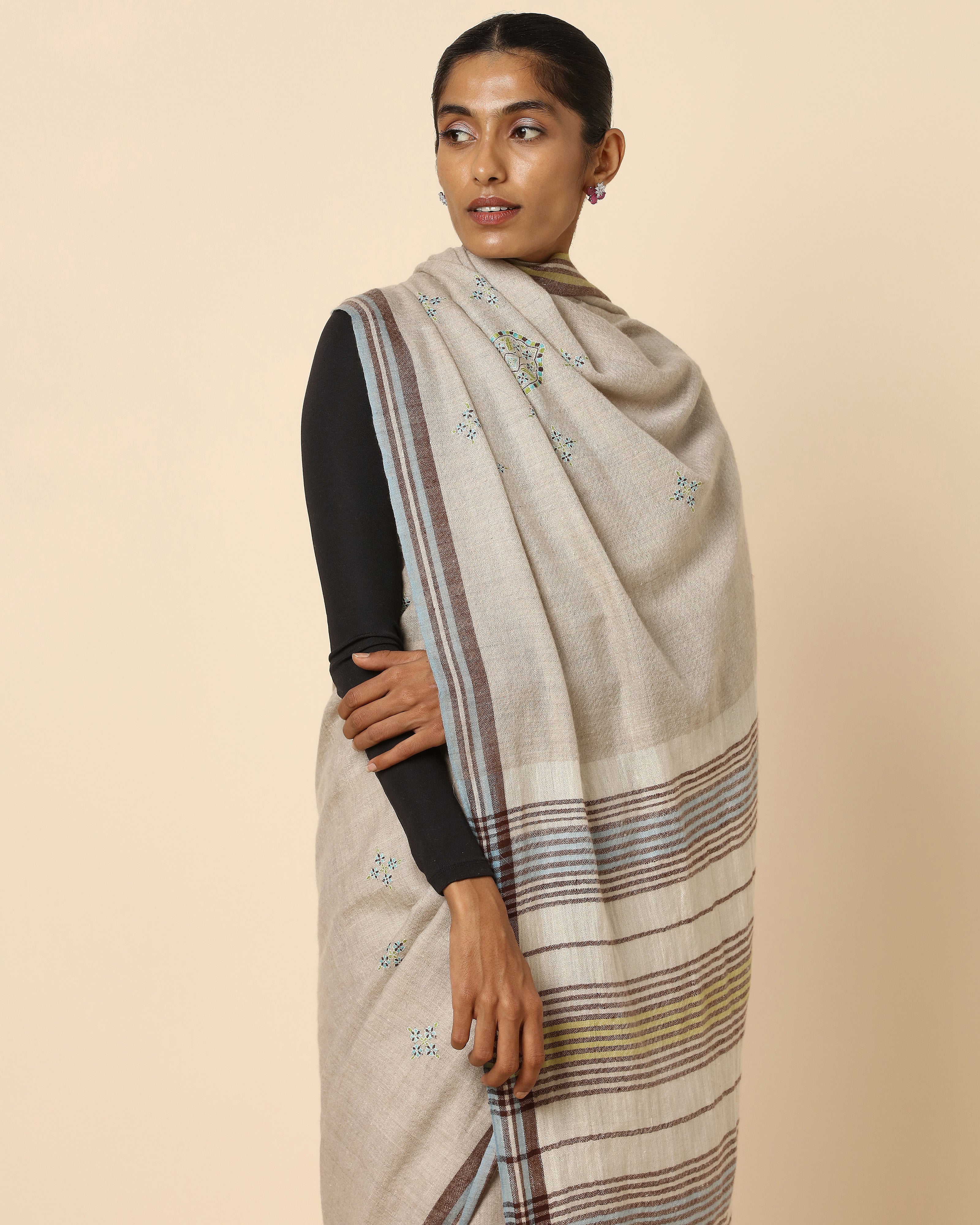 Komal Sozni Embroidery Pashmina Saree