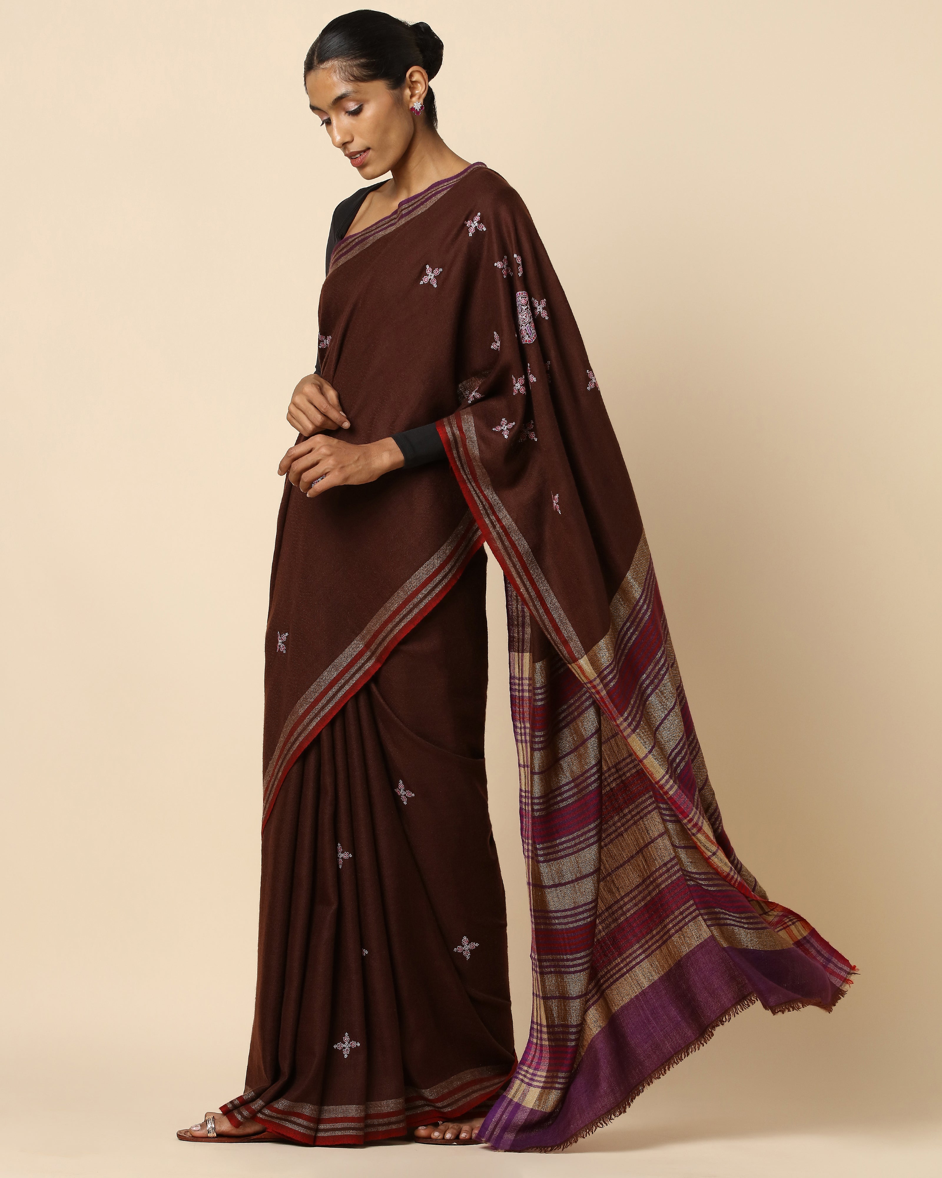 Komal Sozni Embroidery Pashmina Saree