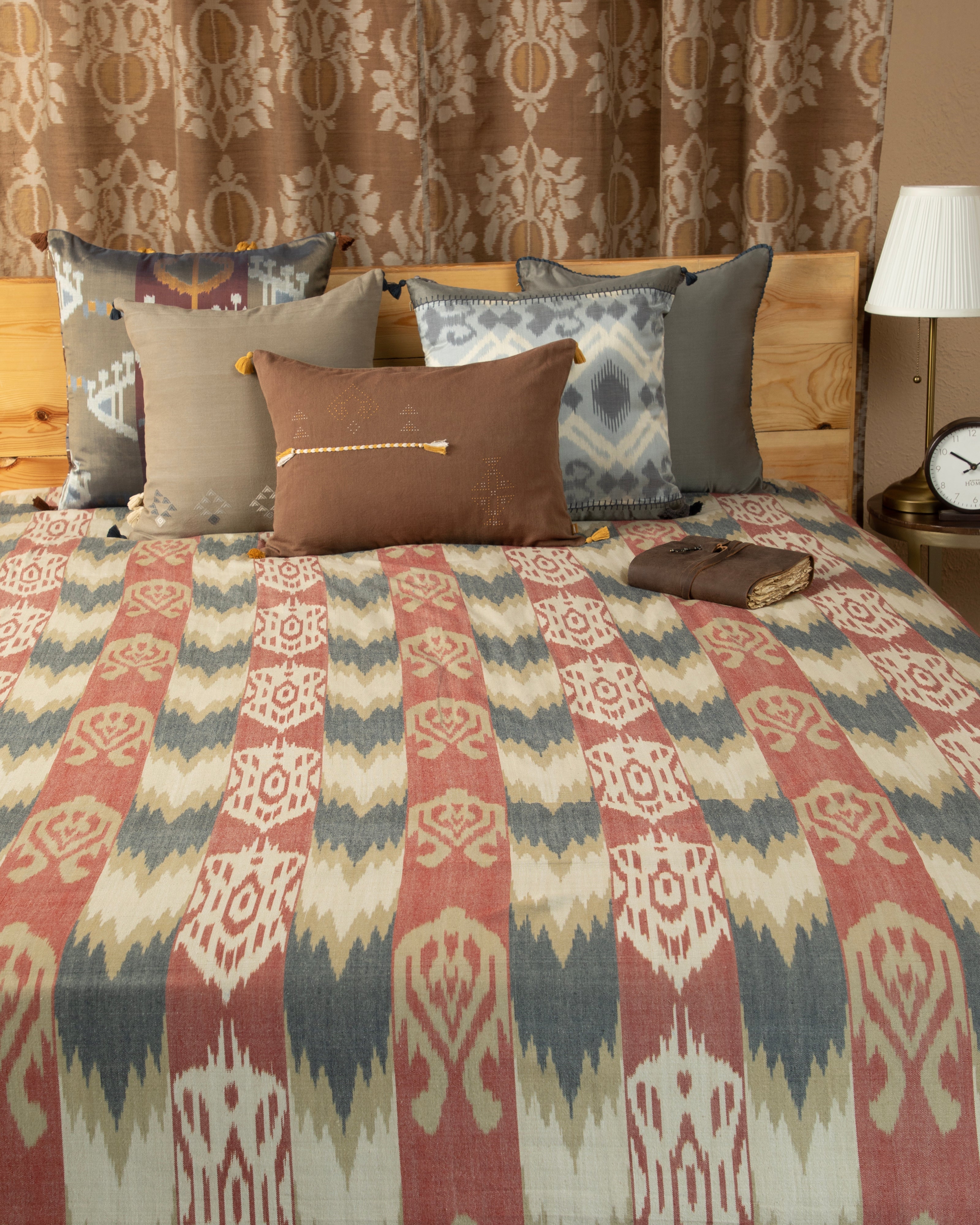Feray Warp Ikat Cotton Bed Cover - Light Brown
