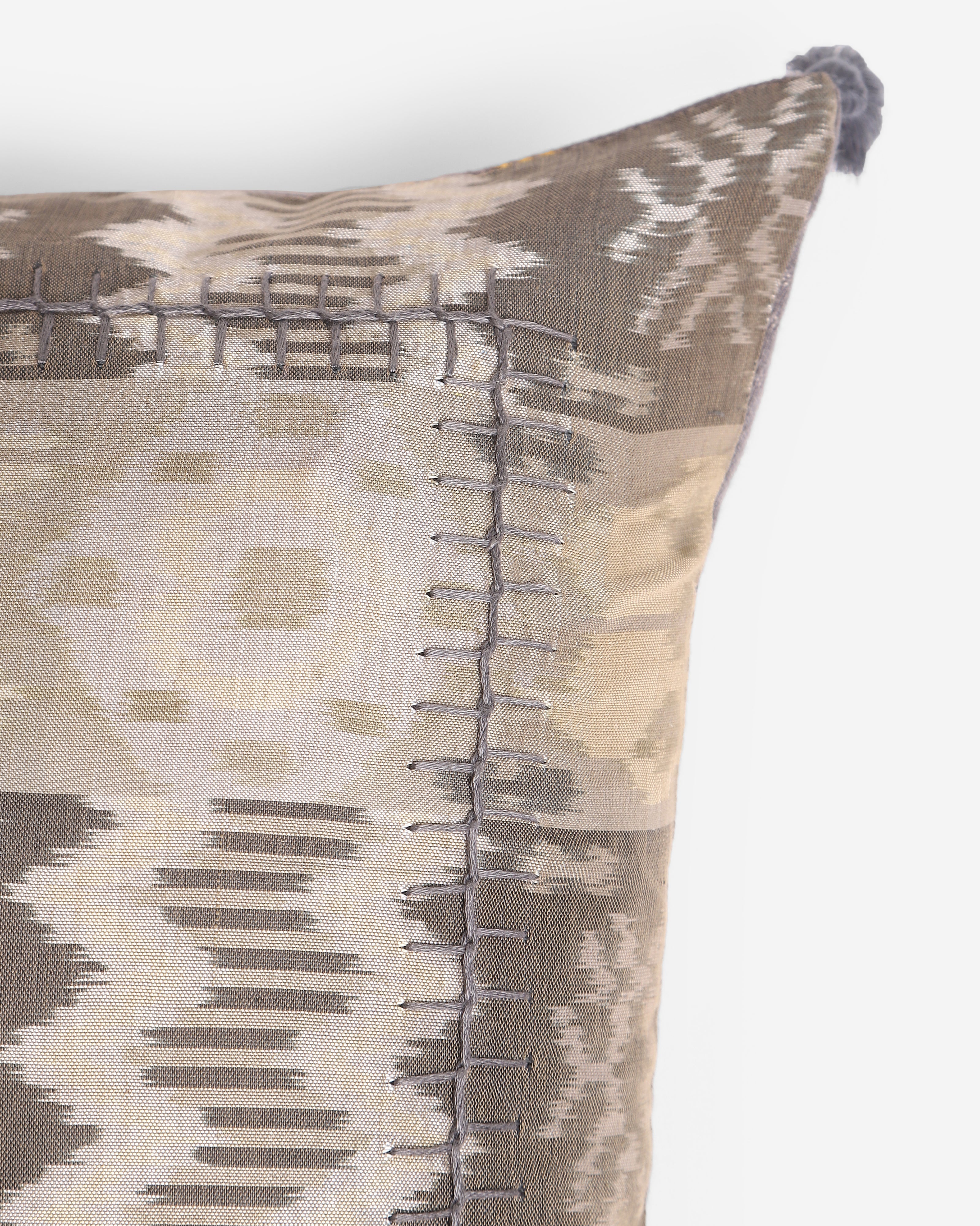 Nurgul Weft Ikat Cotton Silk Cushion Cover - Light Brown
