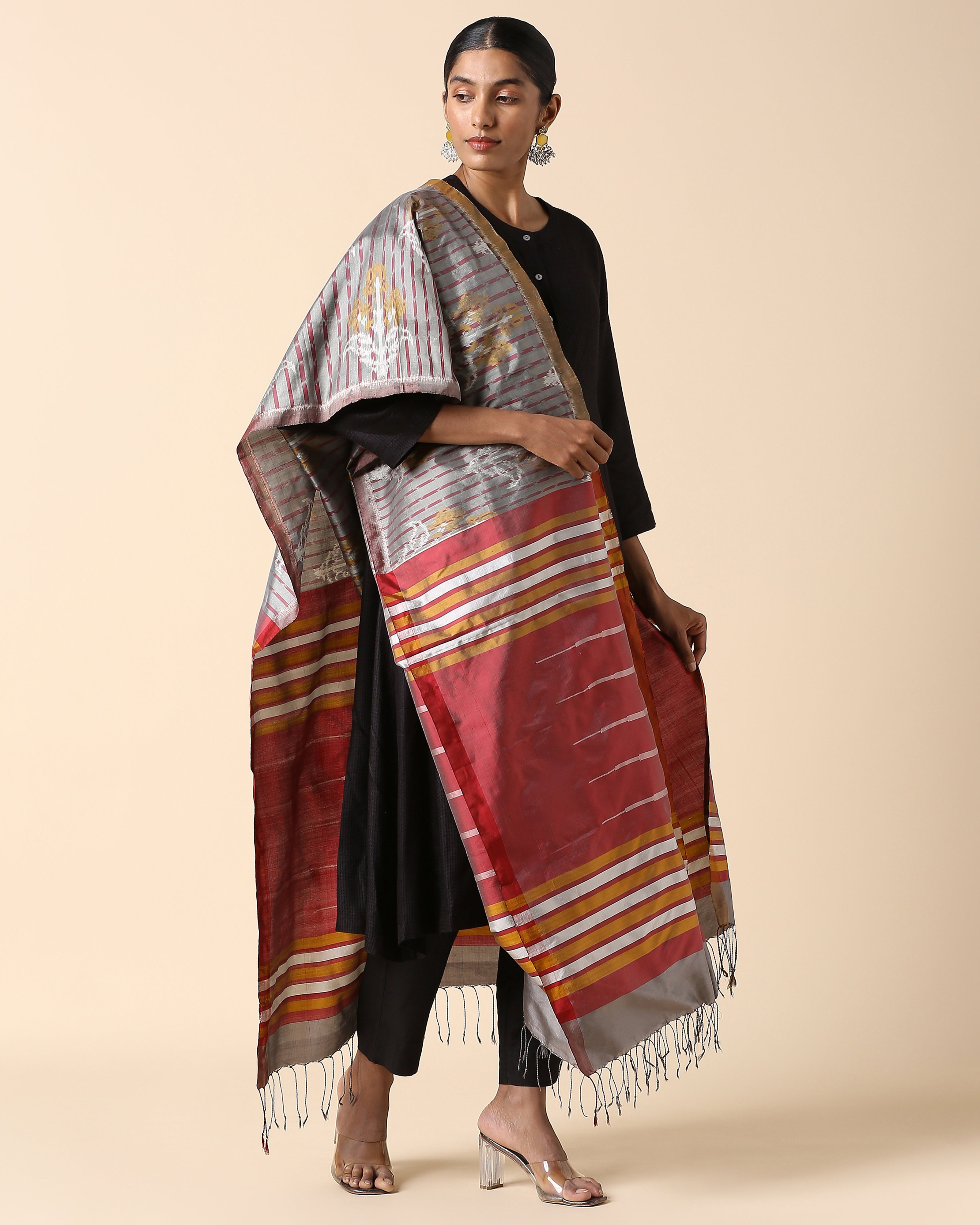 Agrini Pochampally Weft Ikat Silk Dupatta