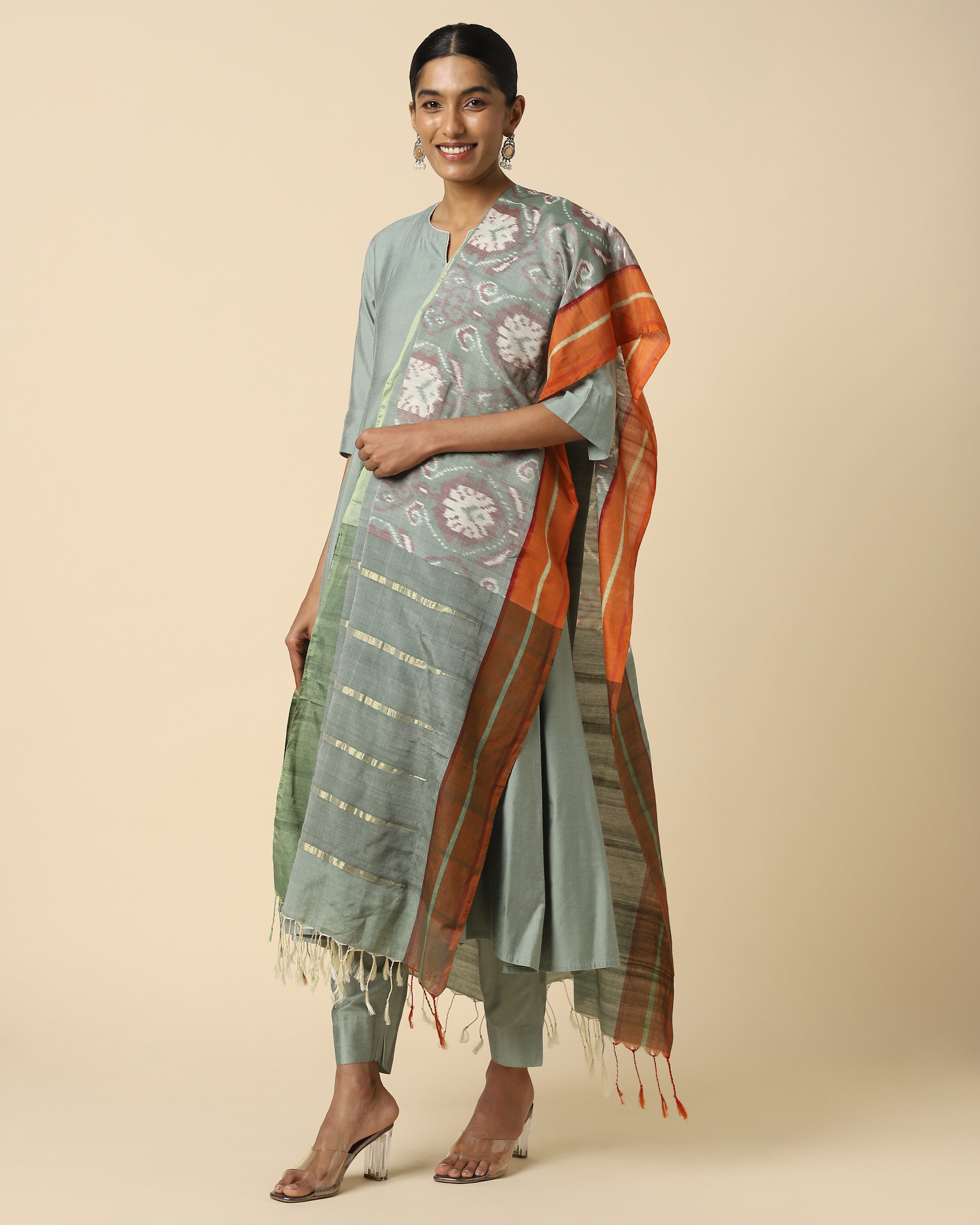 Sushen Weft Ikat Silk Cotton Dupatta