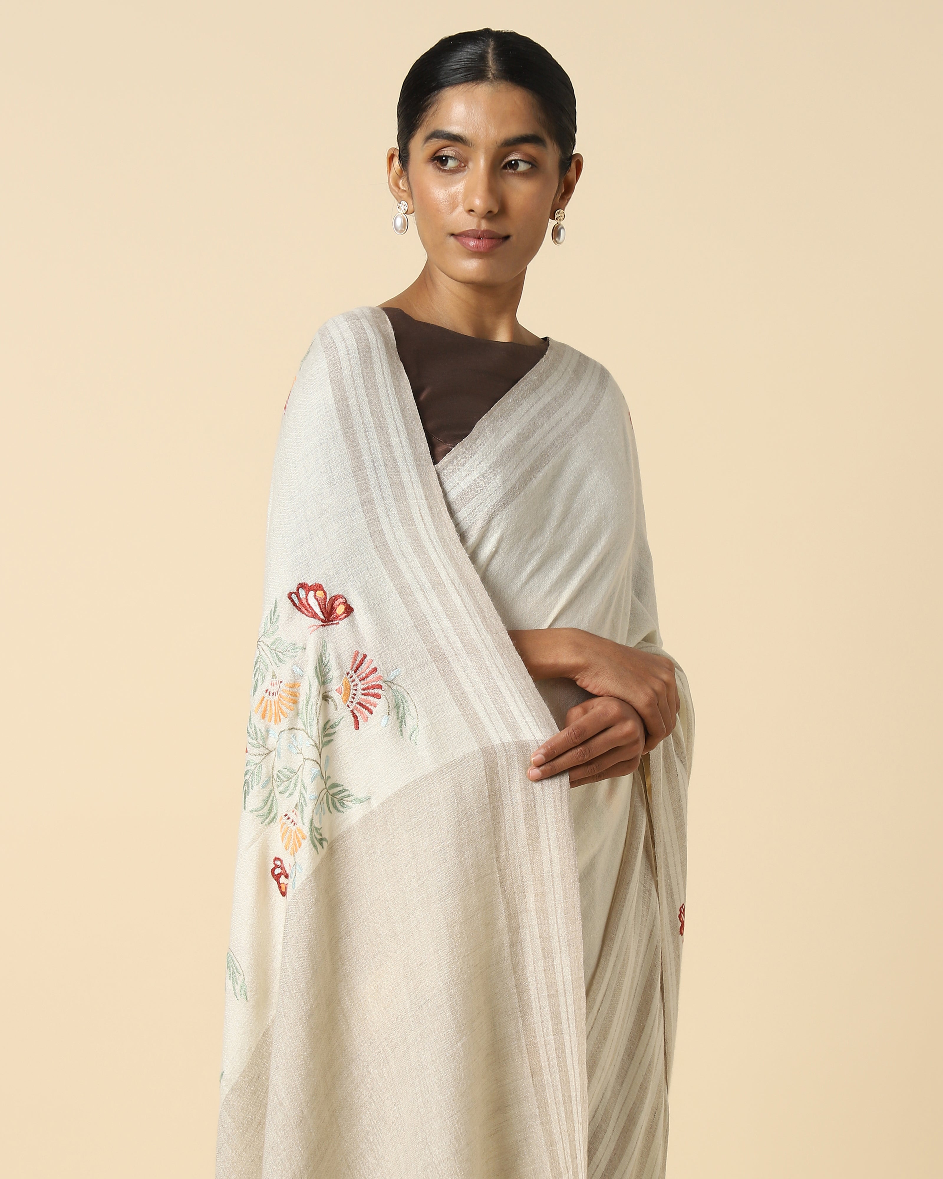 Layla Sozni Embroidery Pashmina Saree