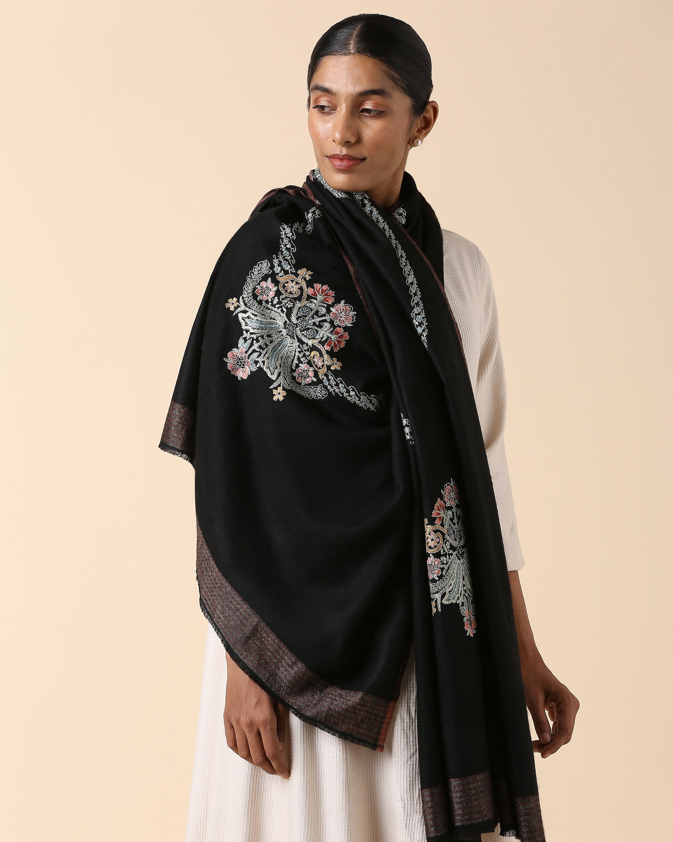 Bethany Kashmir Sozni Embroidery Pashmina Shawl
