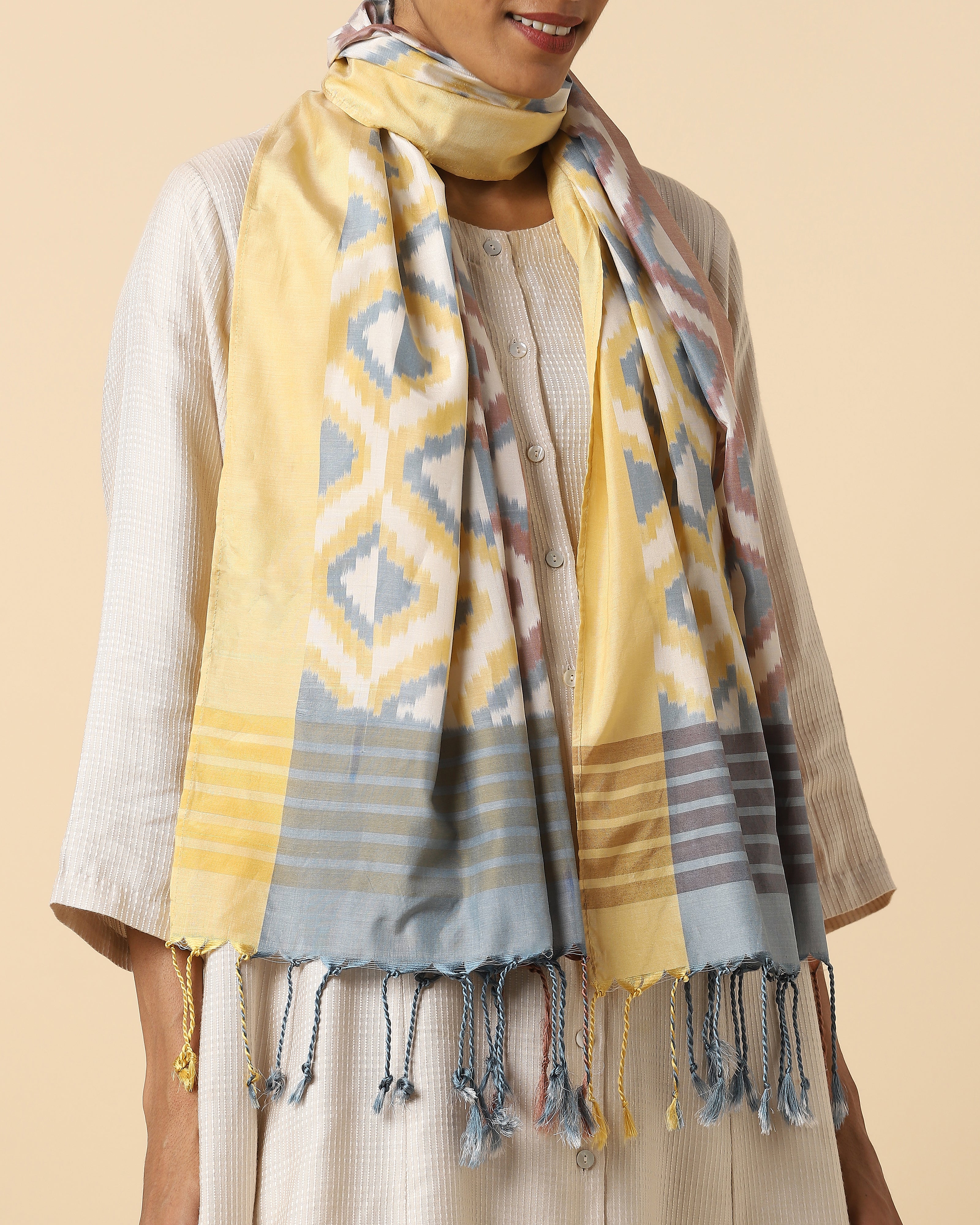 Maria Warp Ikat Silk Cotton Stole