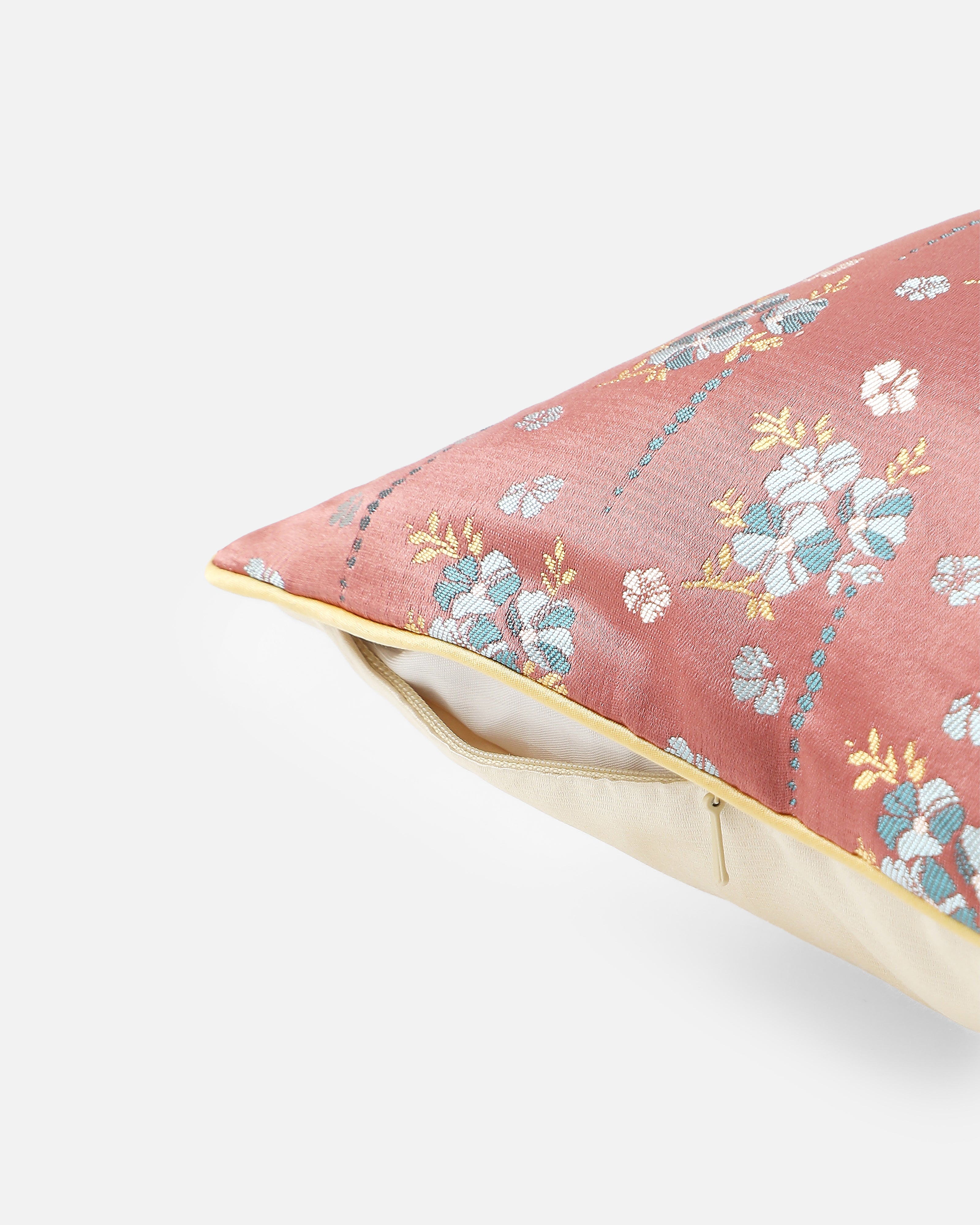 Hibiscus Bunch Banarasi Satin Brocade Silk Viscose Cushion Cover