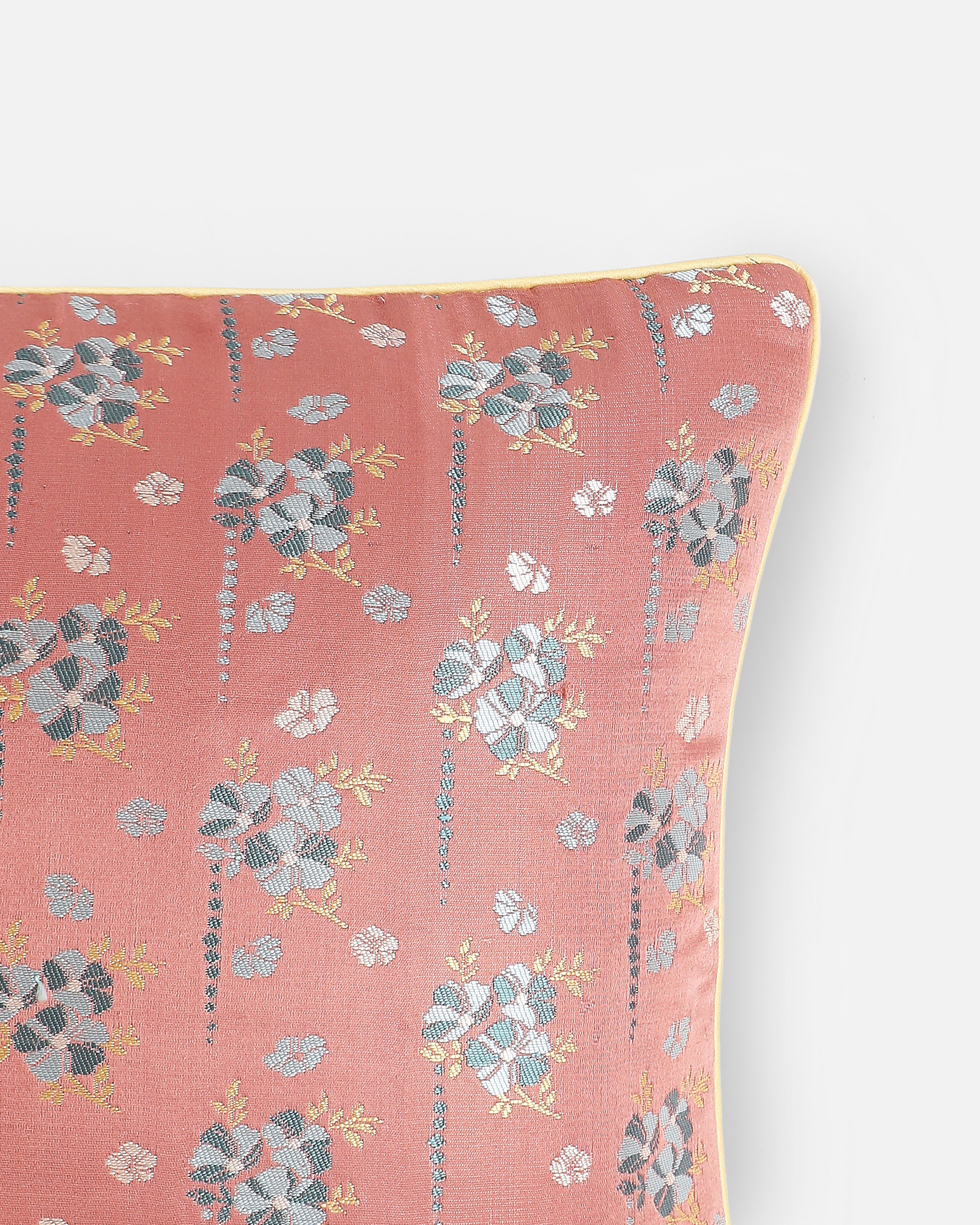 Hibiscus Bunch Banarasi Satin Brocade Silk Viscose Cushion Cover