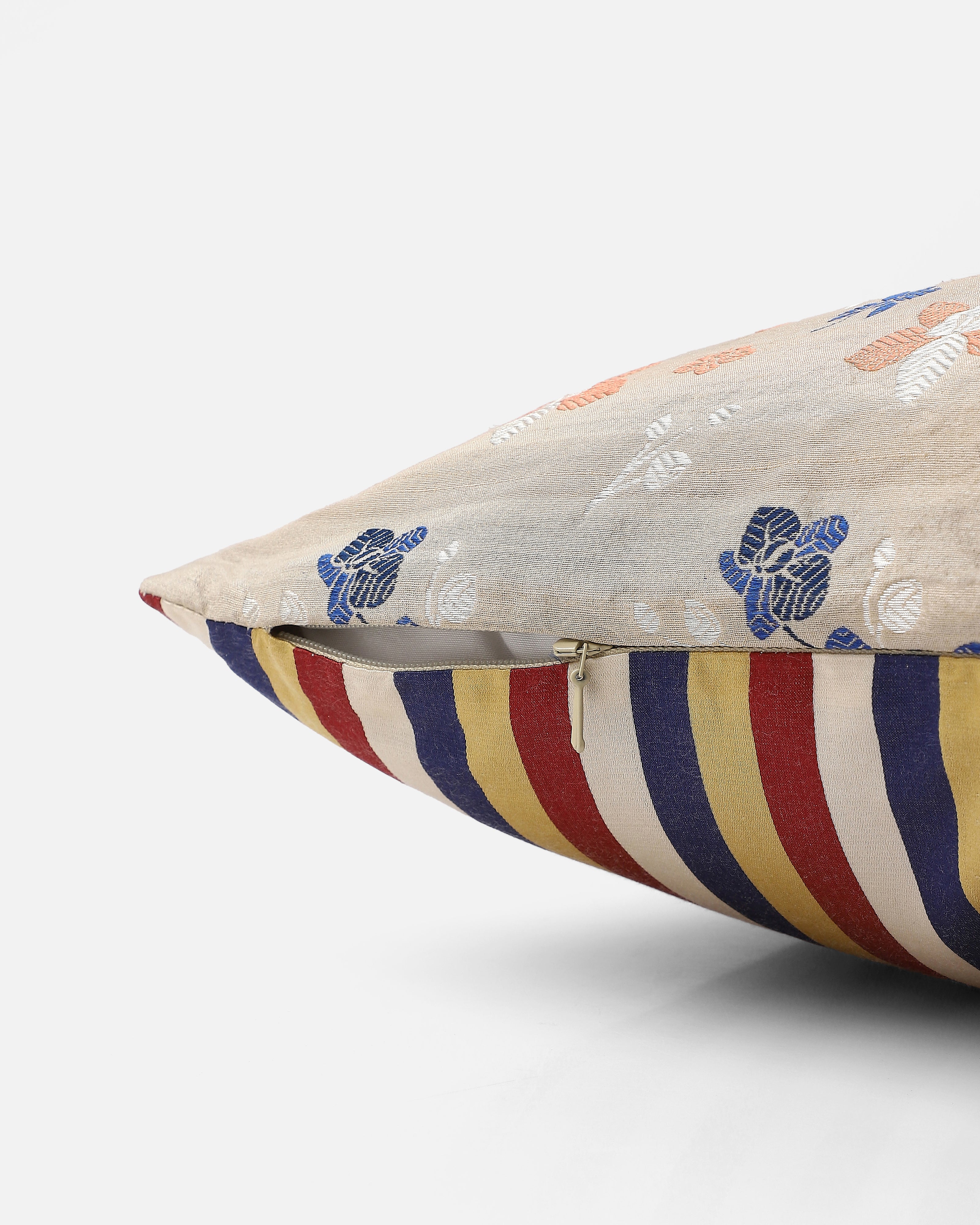 Vanilla Banarasi Fekwa Silk Cushion Cover