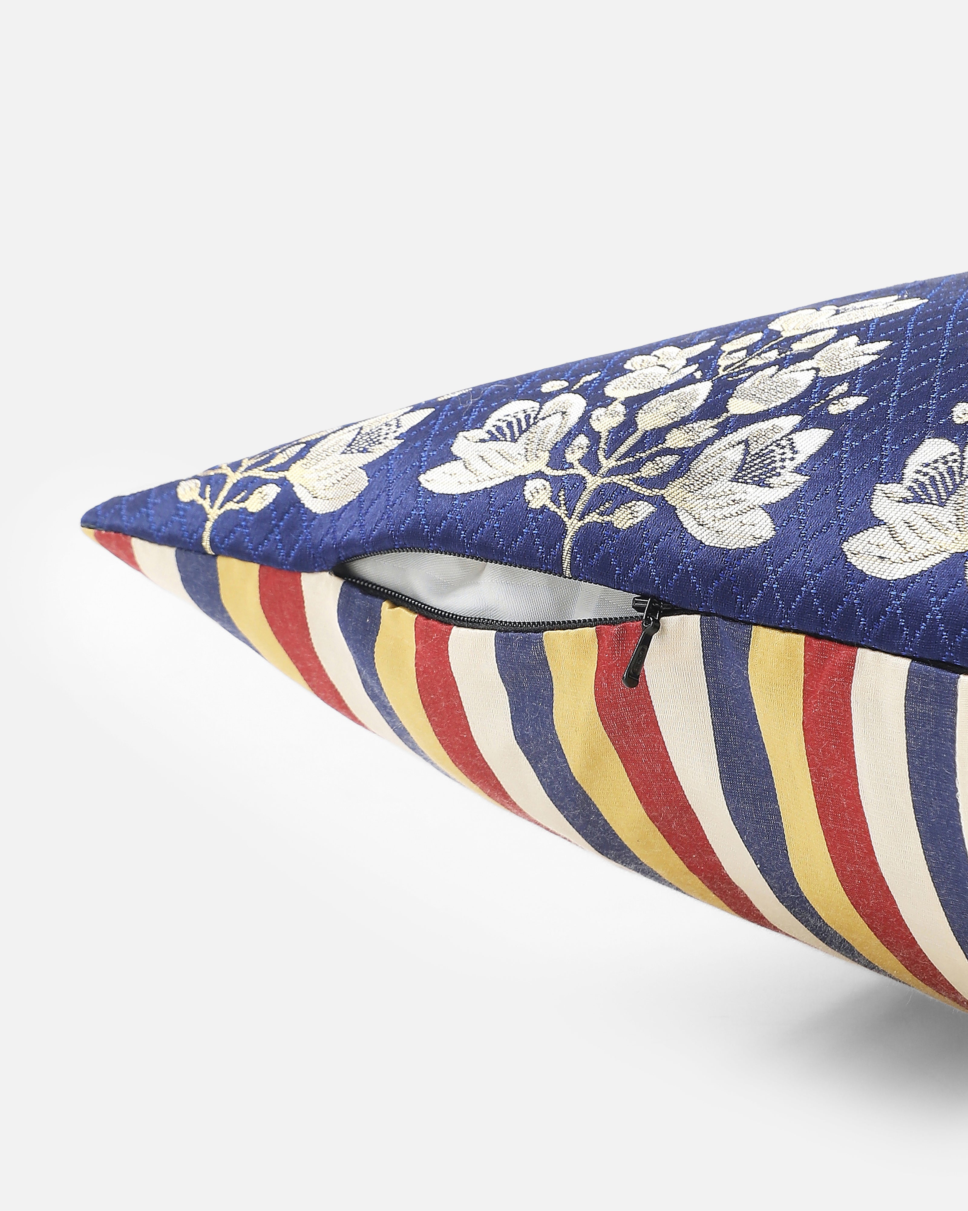 Kapok Bloom Banarasi Satin Brocade Silk Viscose Cushion Cover