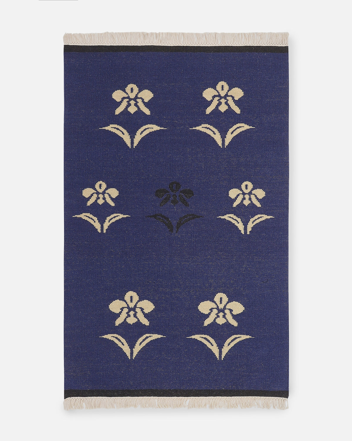 Shop Orchids Bhadohi Panja Dark Blue Cotton Wool Rug | Aadyam