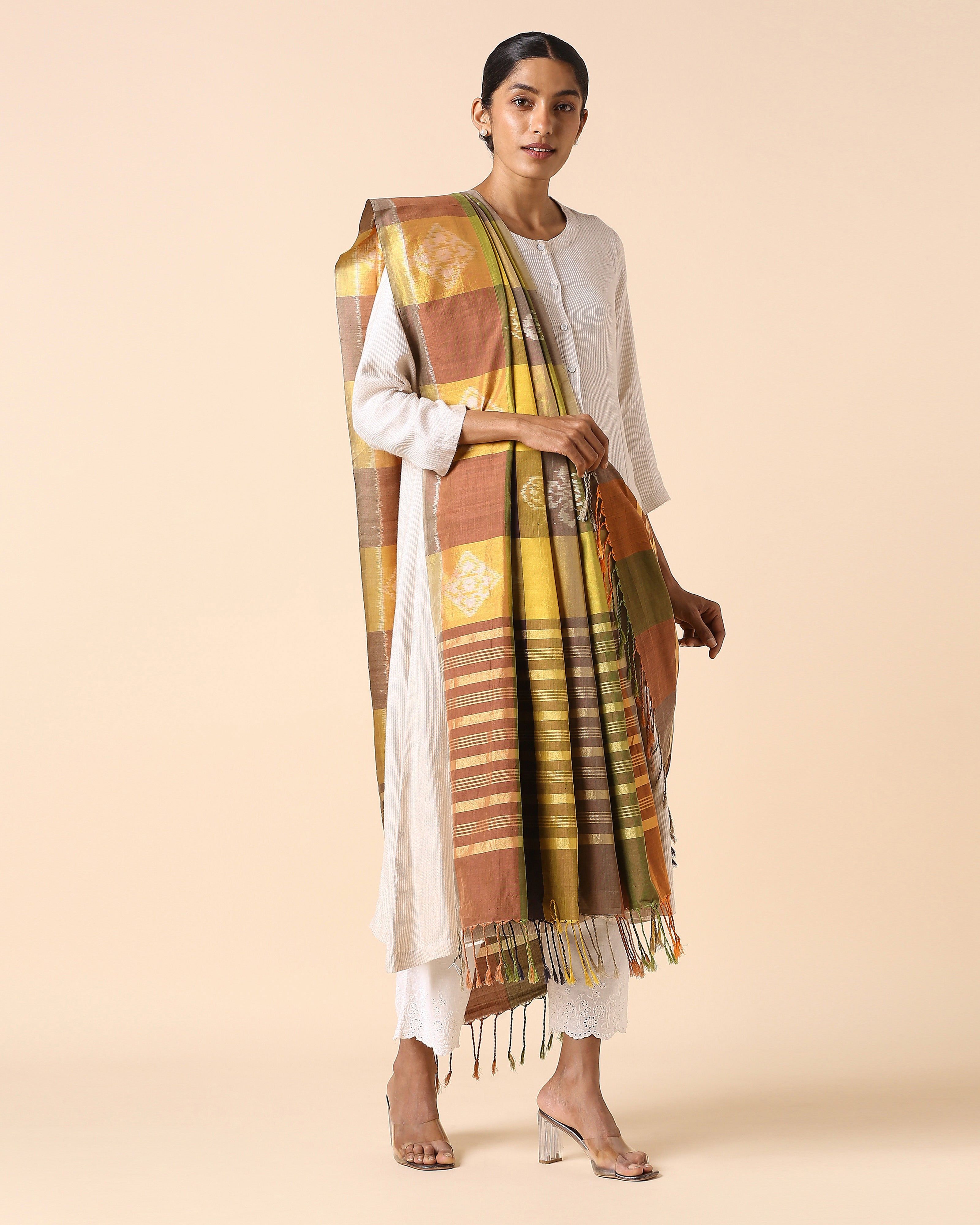 Punya Pochampally Weft Ikat Cotton Silk Dupatta