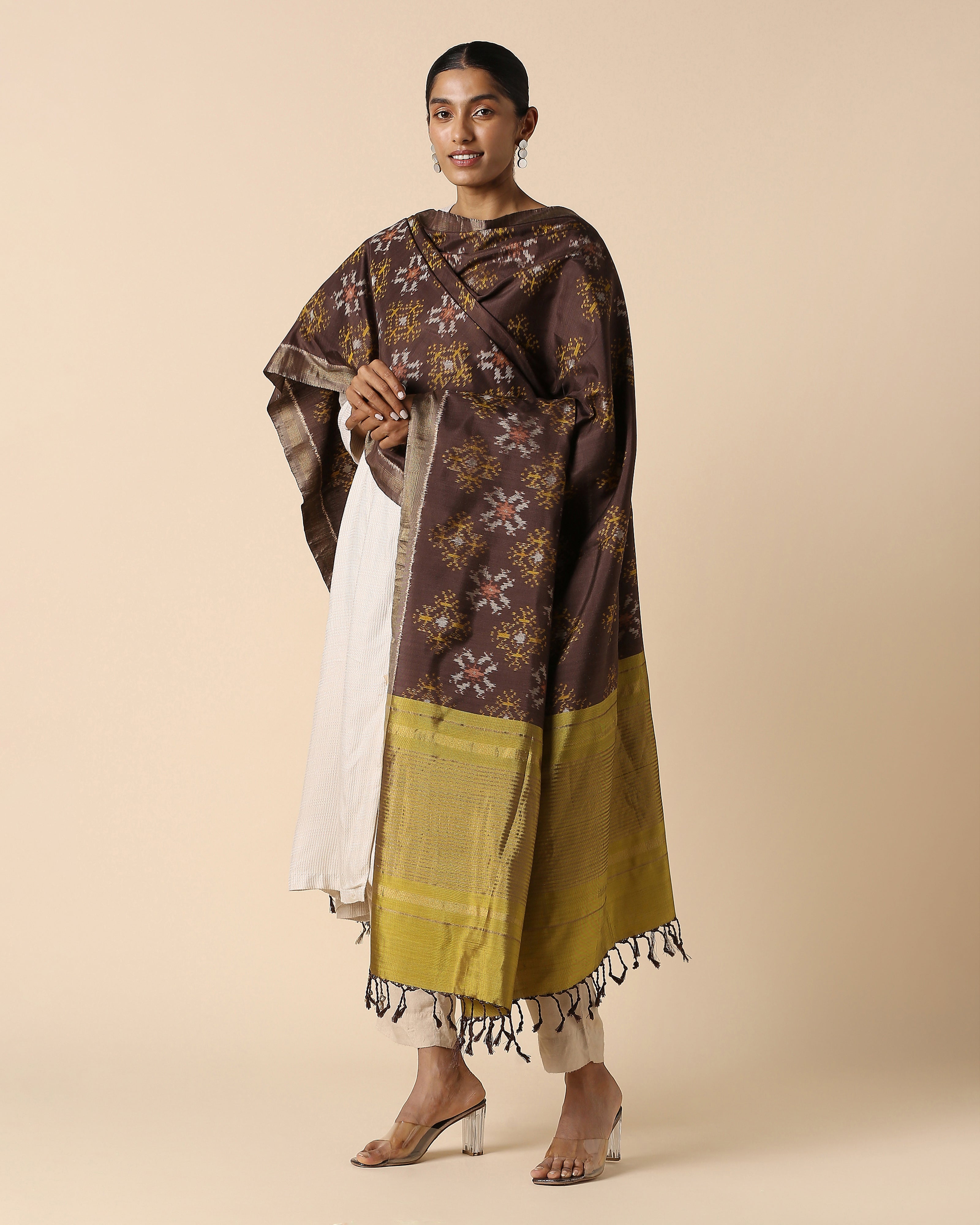 Krisha Pochampally Weft Ikat Silk Dupatta